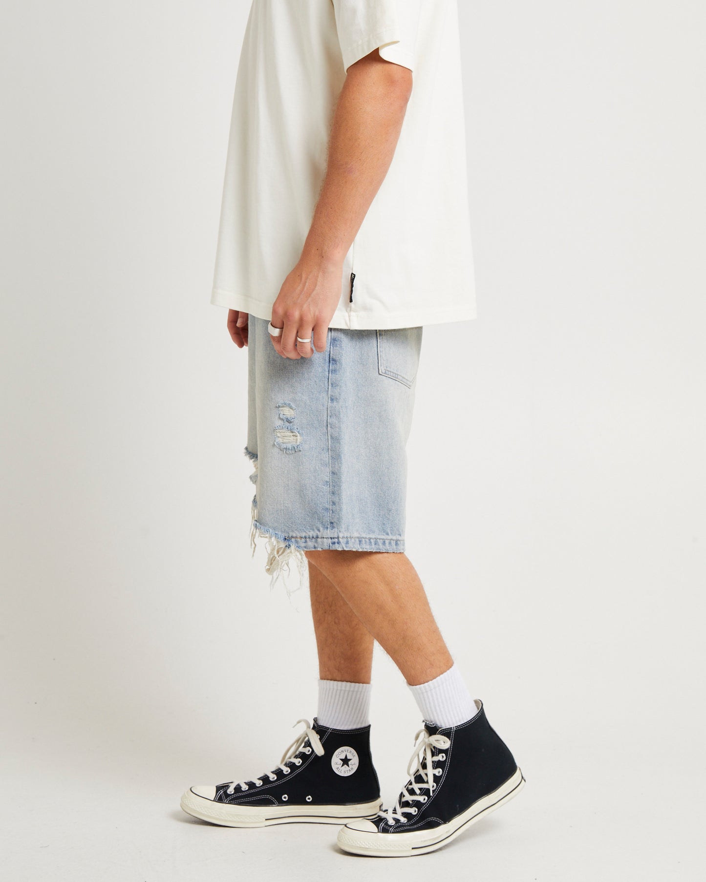 A5 Baggy Sean Rip Denim Shorts