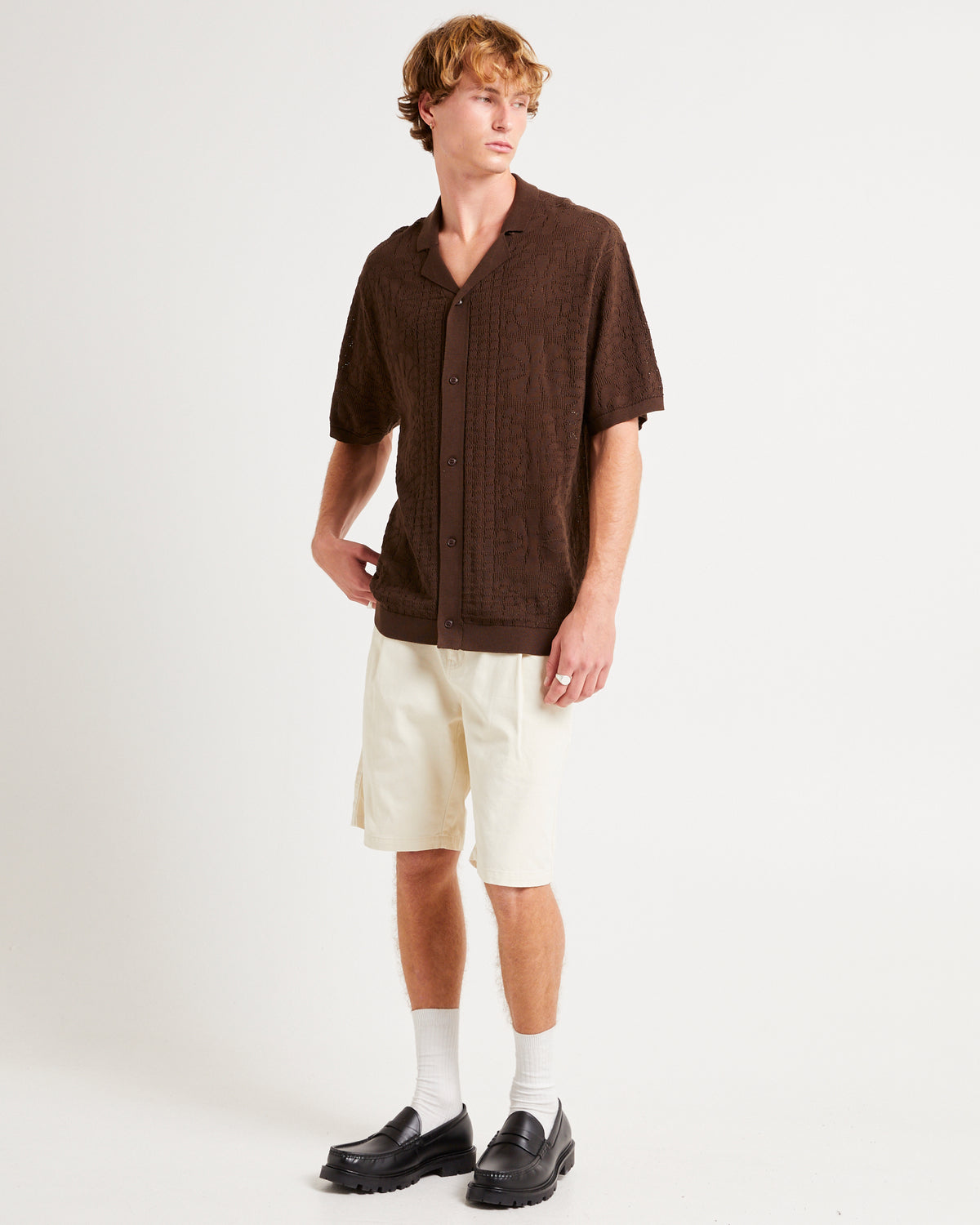 Bronson Knitted Short Sleeve Resort Shirt UMBER