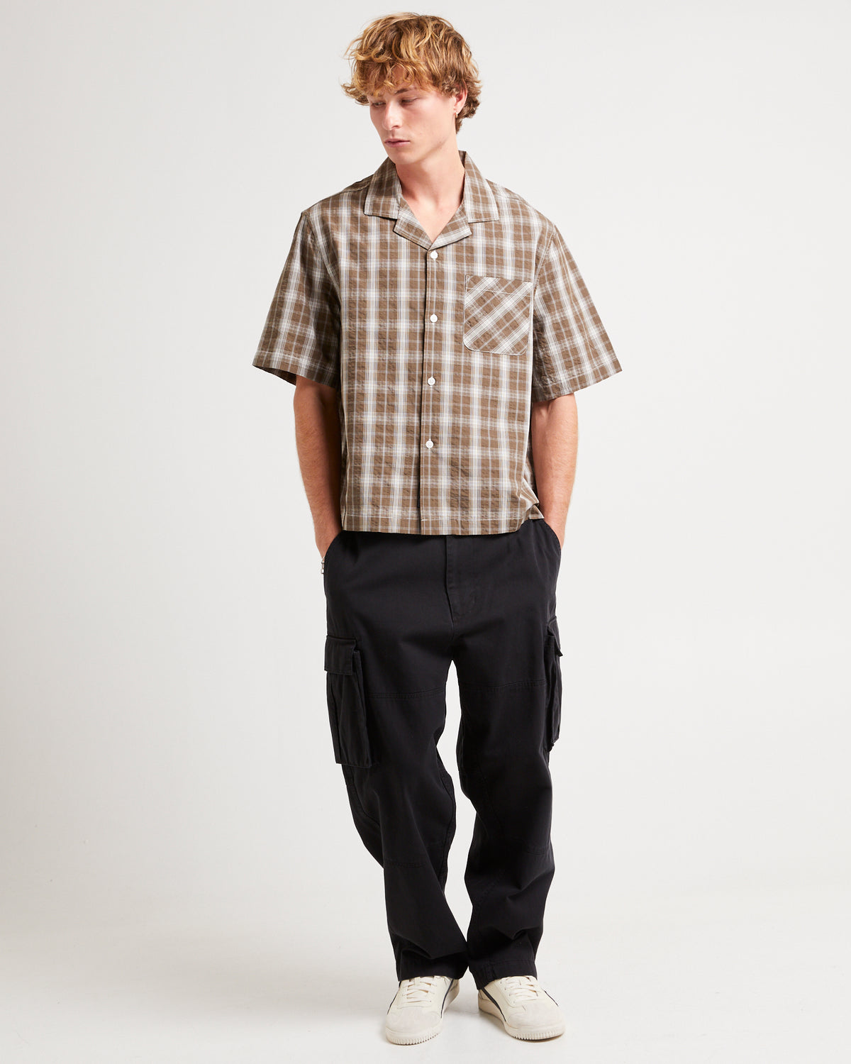 Homage Cropped Resort Shirt UMBER CHECK