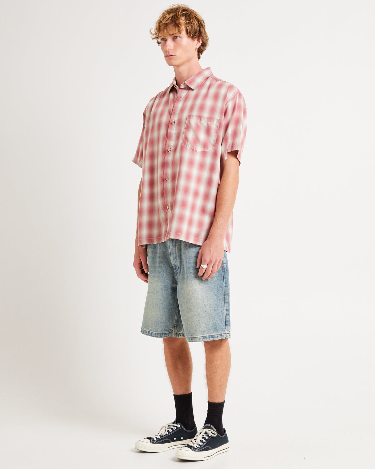 Dazed Ombre Check Short Sleeve Shirt RED