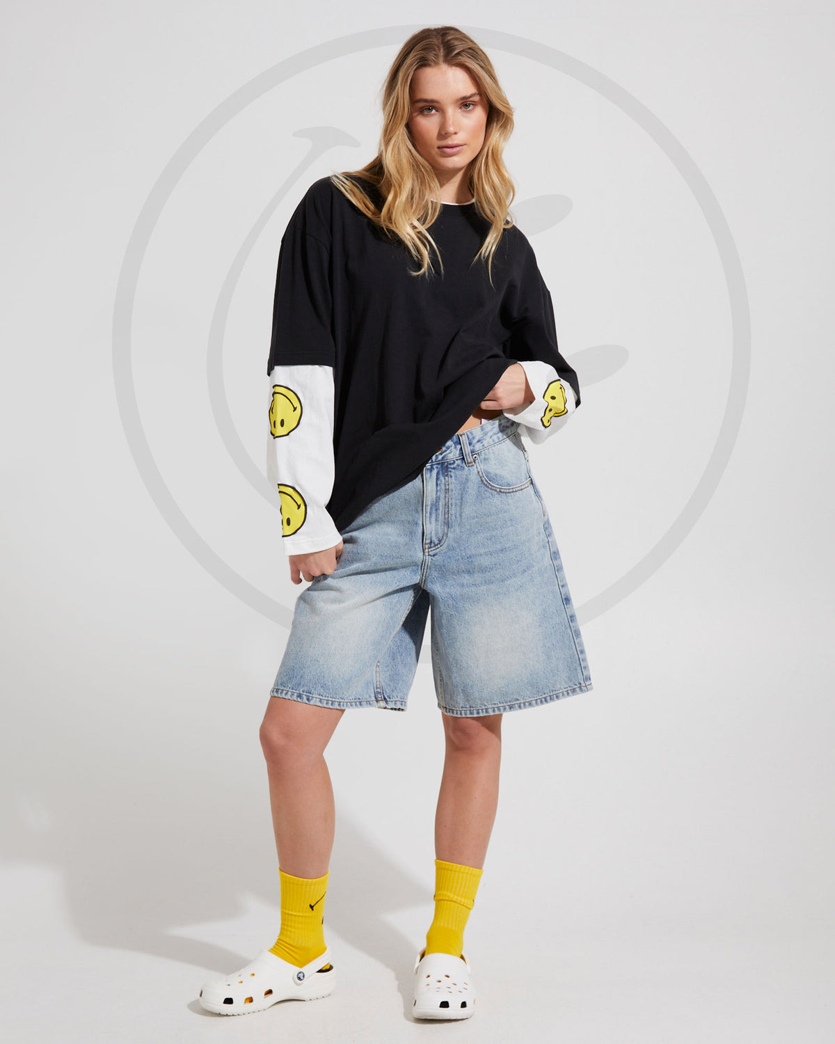 Insight x Smiley Beam Double Layer Long Sleeve T-Shirt BLACK