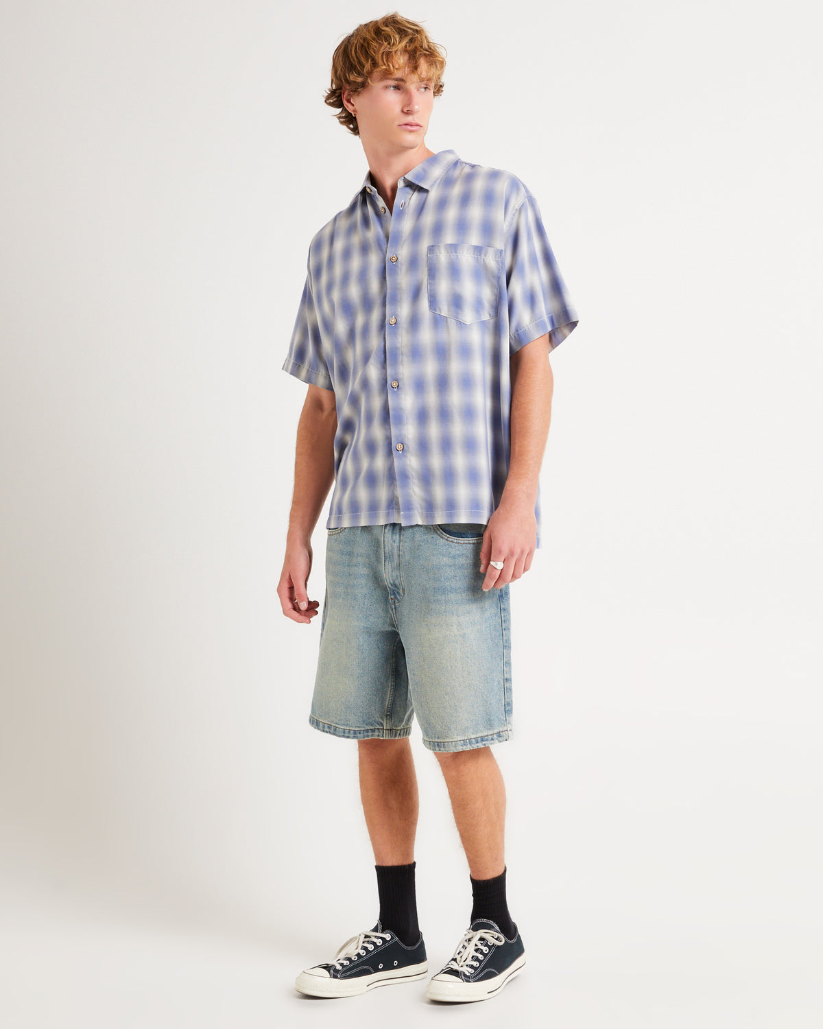 Dazed Ombre Check Short Sleeve Shirt BLUE