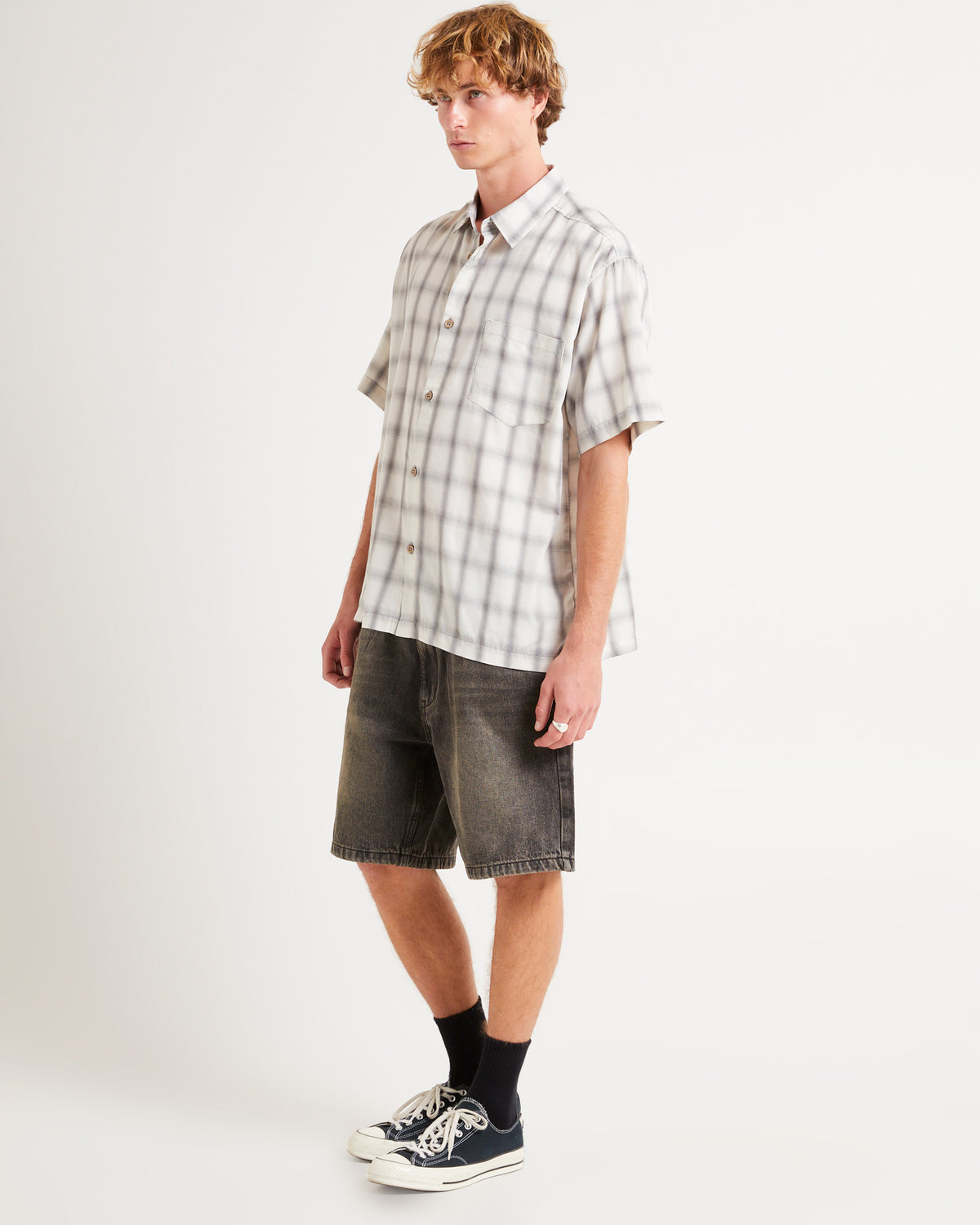 Dazed Ombre Check Short Sleeve Shirt GREY