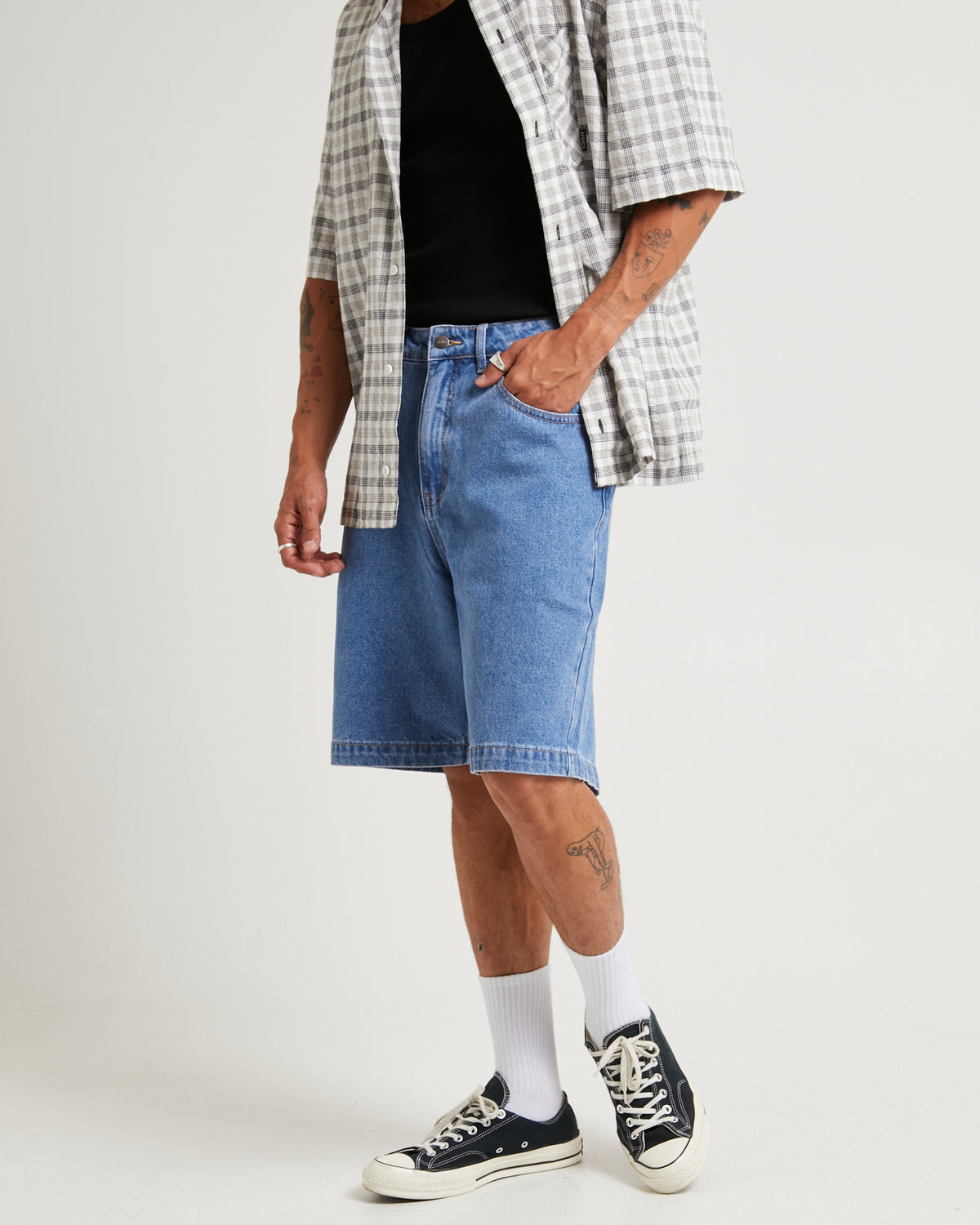 Lil C Denim Baggy Shorts 22" WORN BLUE