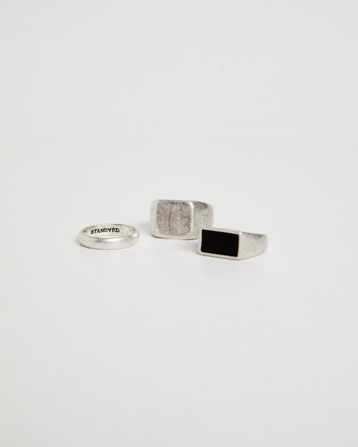 Square Inlay Signet Ring Set SILVER