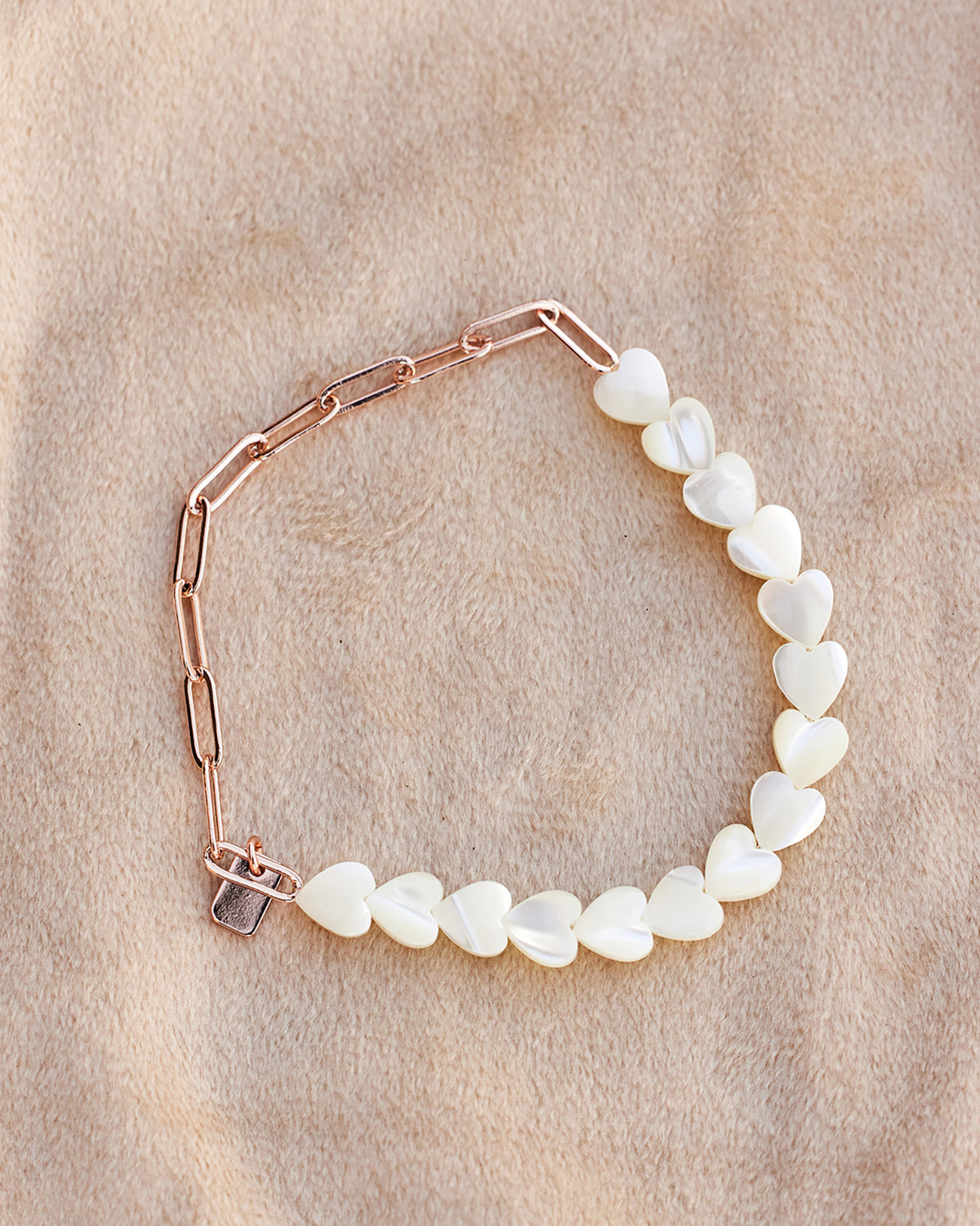 Pearl Heart Paperclip Chain Bracelet ROSE GOLD