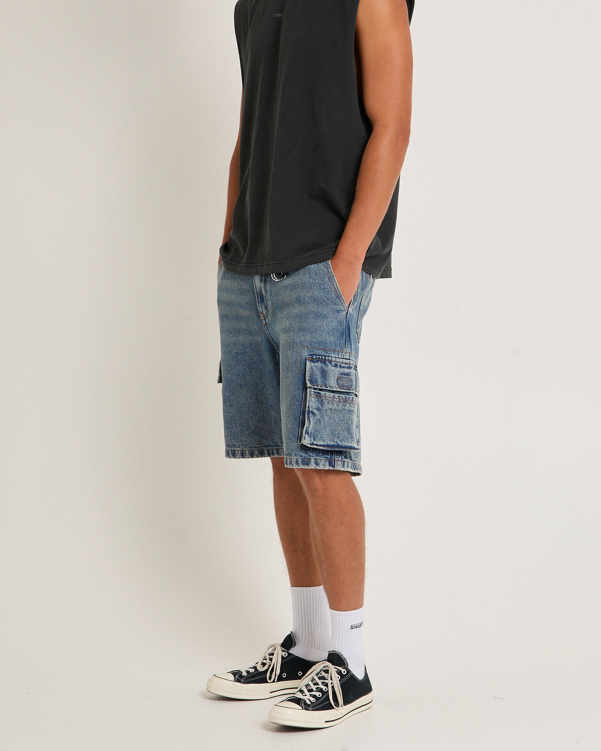Baggy Denim Cargo Shorts WORN BLUE