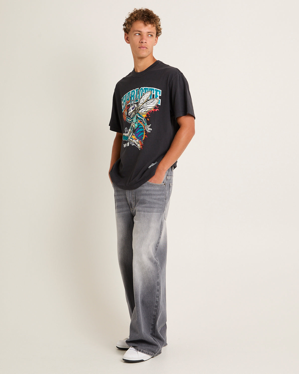 On Fire Charlotte Hornets T-Shirt OVERDYED BLACK