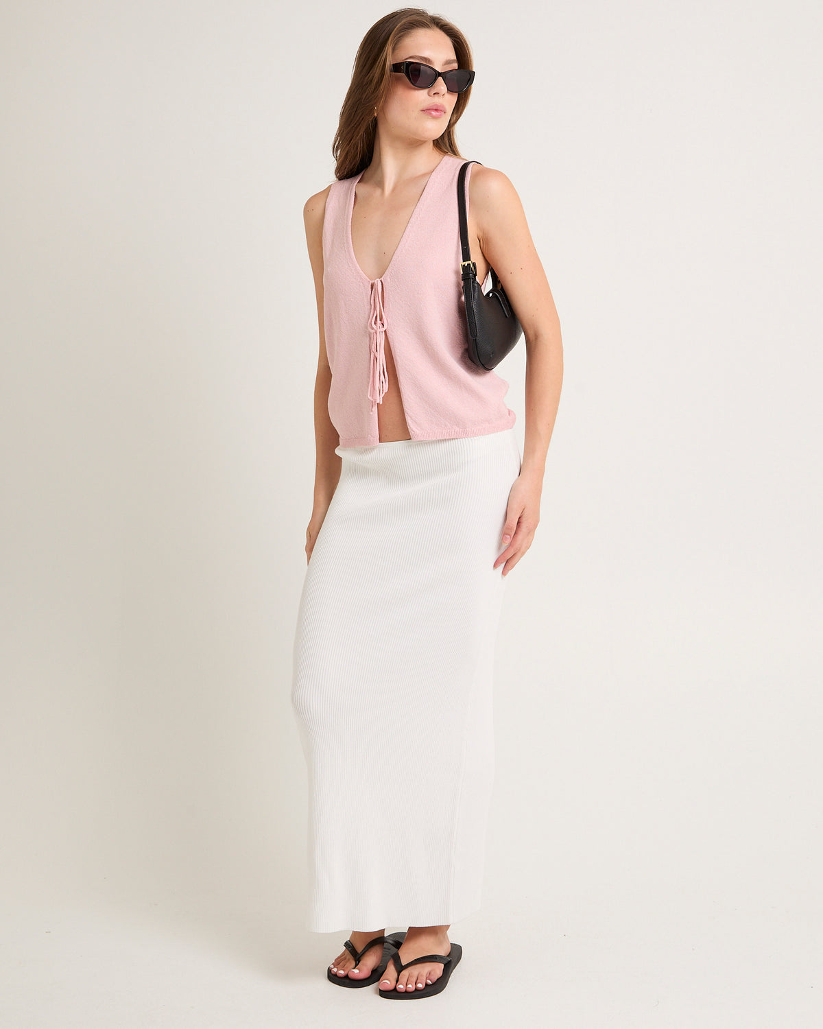 Libby Tie Front Knit Top PINK