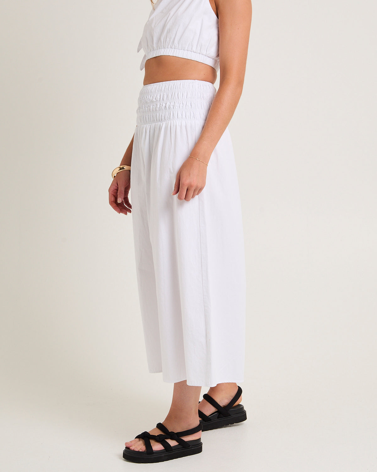 Clara Tie Side Midi Skirt WHITE