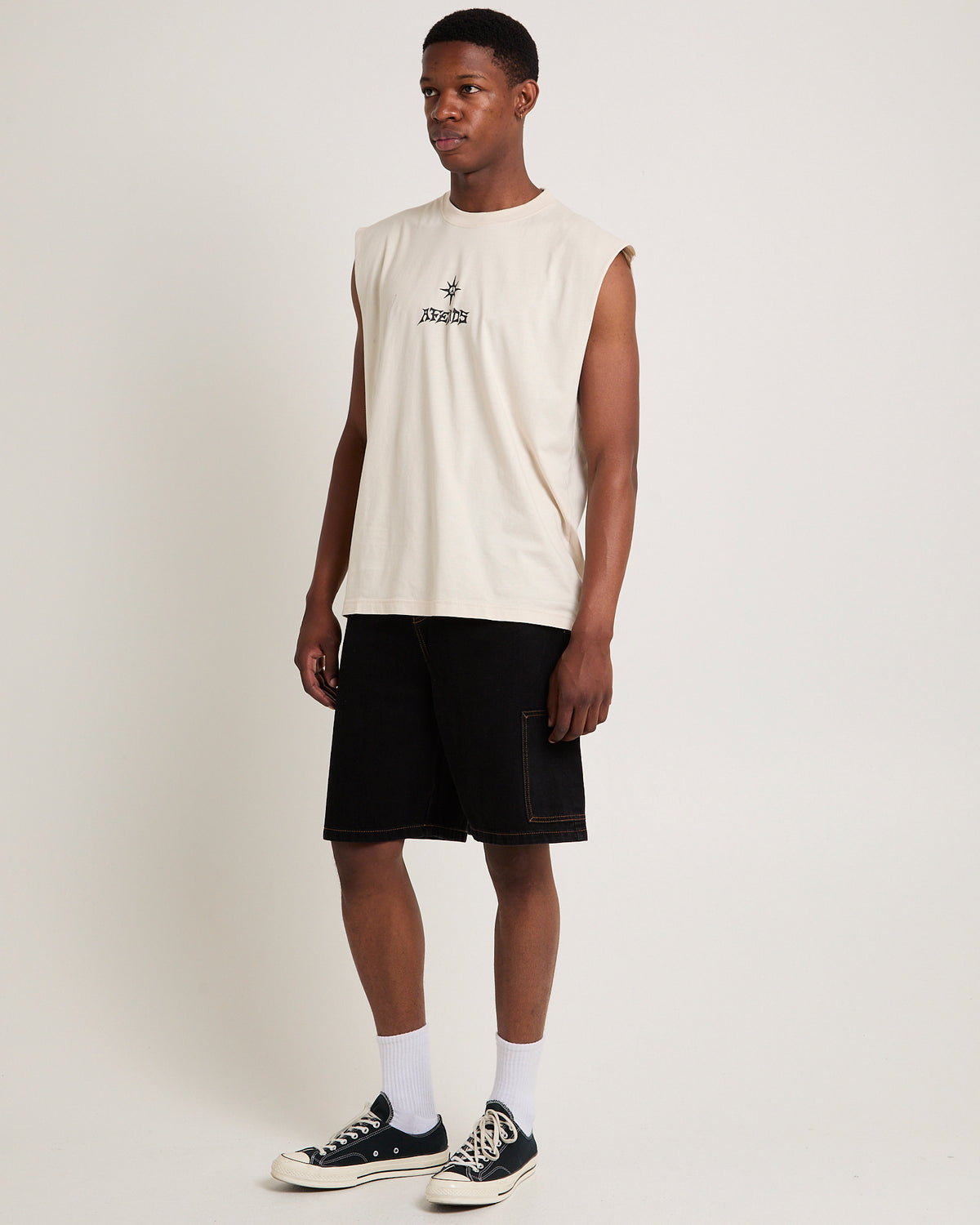 Peace Out Short Sleeveless T-Shirt MOONBEAM