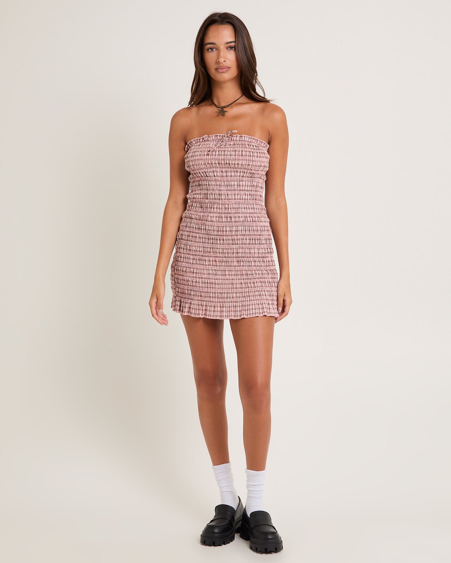 Sandra Gingham Bandeau Mini Dress