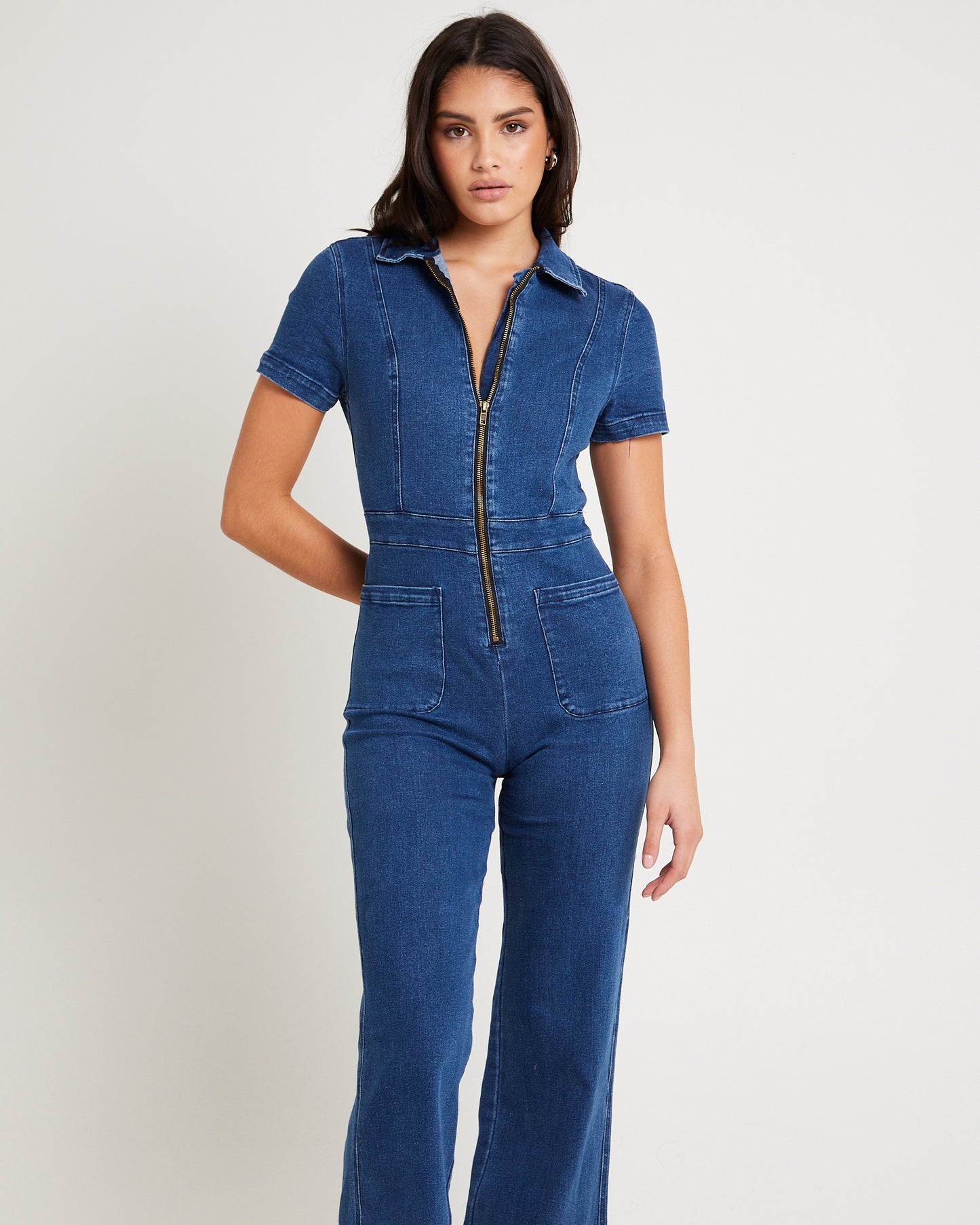 Nikki Petite Maxi Denim Boiler Suit
