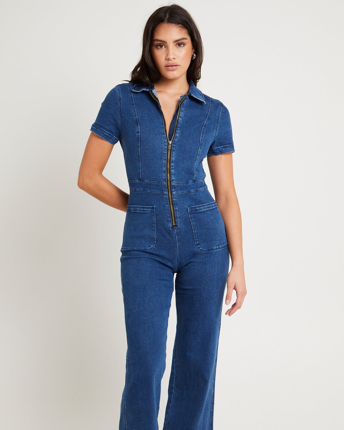 Nikki Petite Maxi Denim Boiler Suit MIDNIGHT BLUE