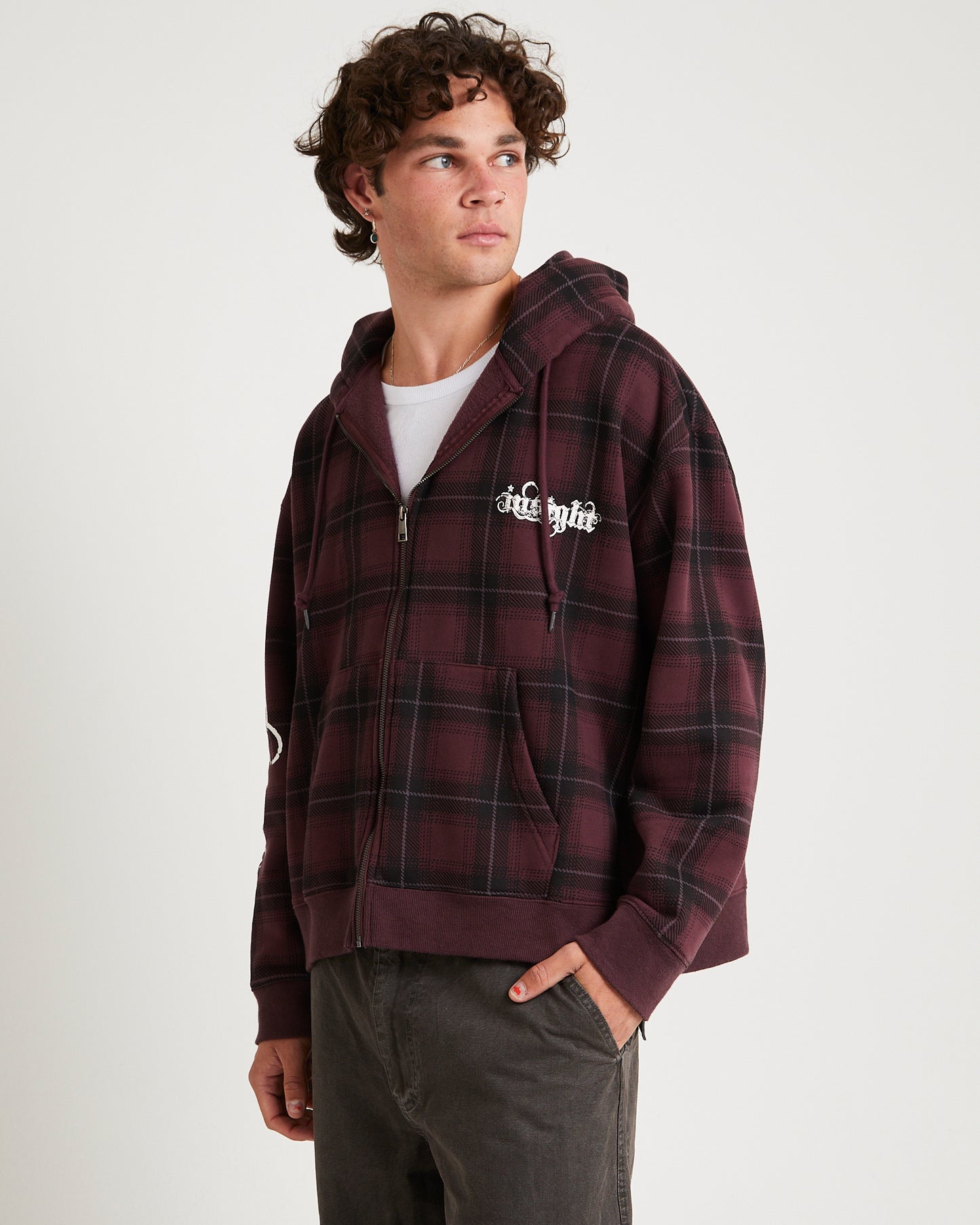 Yard Check Zip Through Hoodie