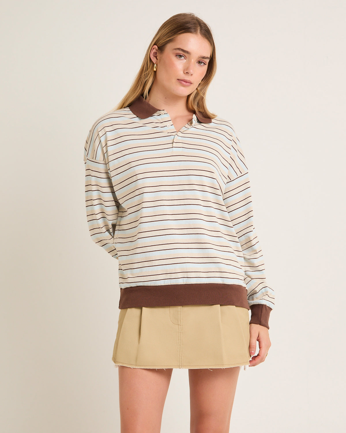 Jase Stripe Long Sleeve Polo Shirt BABY BLUE