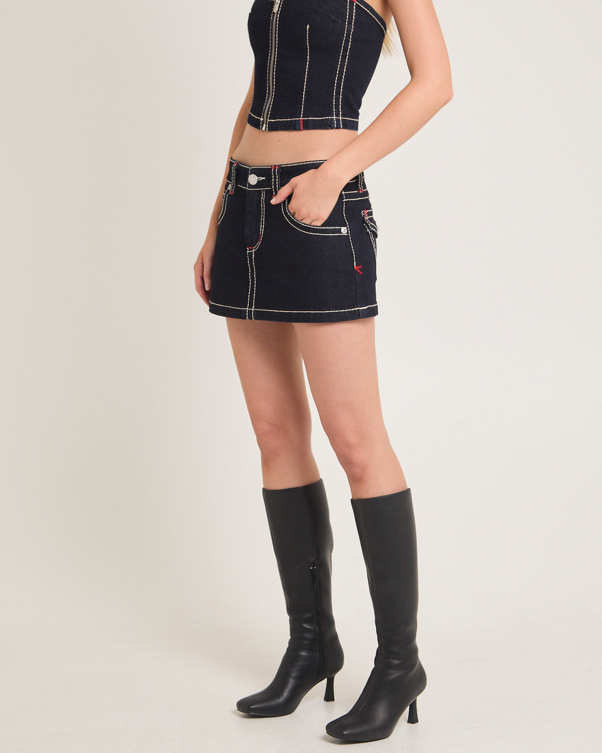99 Low Denim Mini Skirt Cameron RINSE DENIM