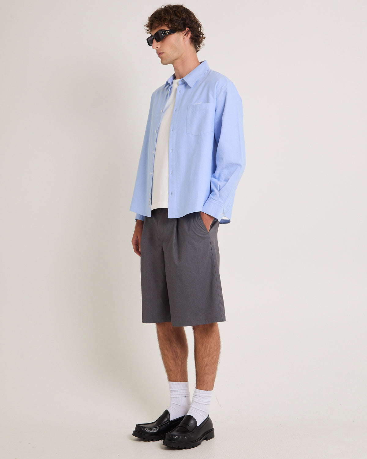 Script Oxford Long Sleeve Shirt BLUE