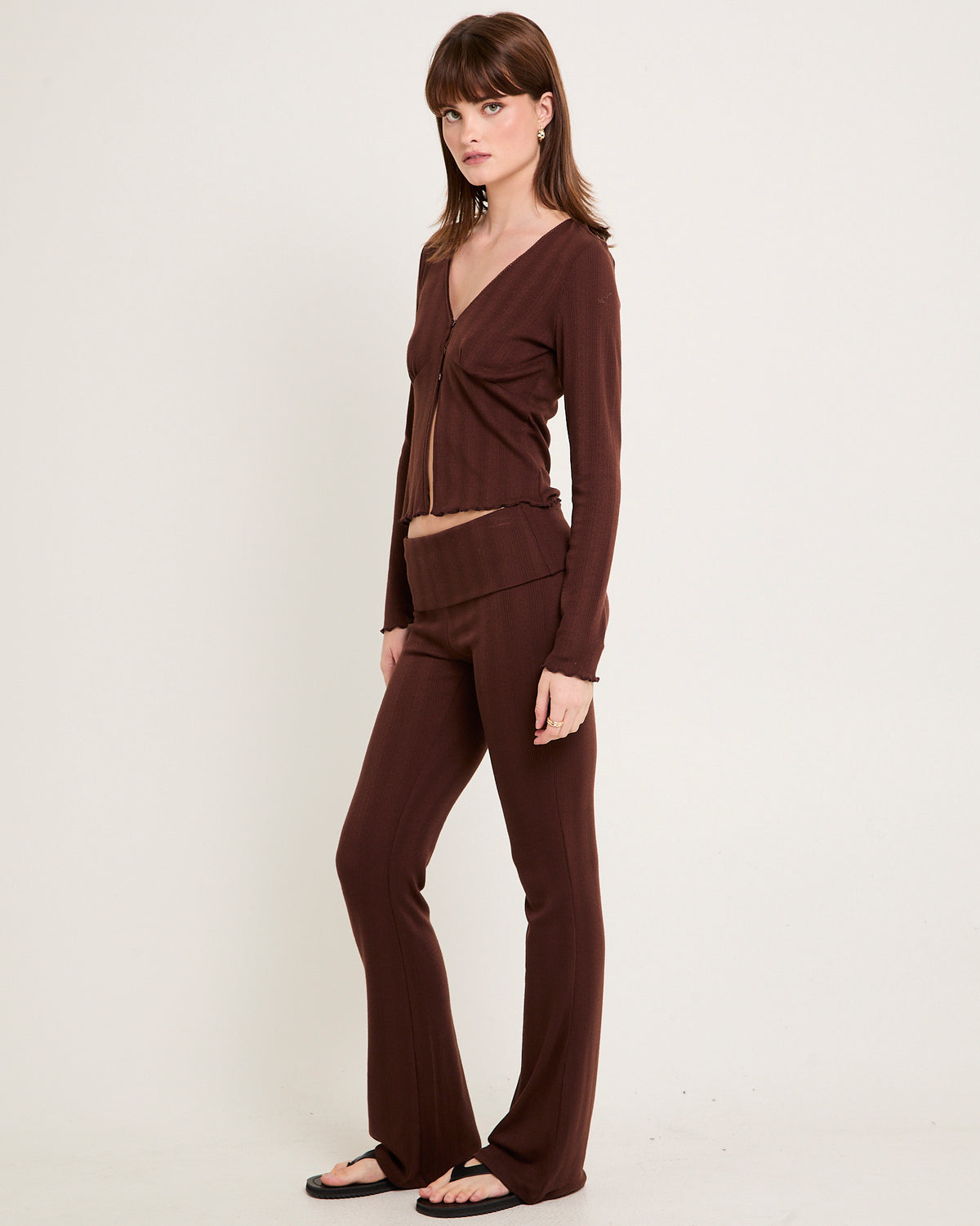 Mia Pointelle Fold Lounge Pants CHOCOLATE