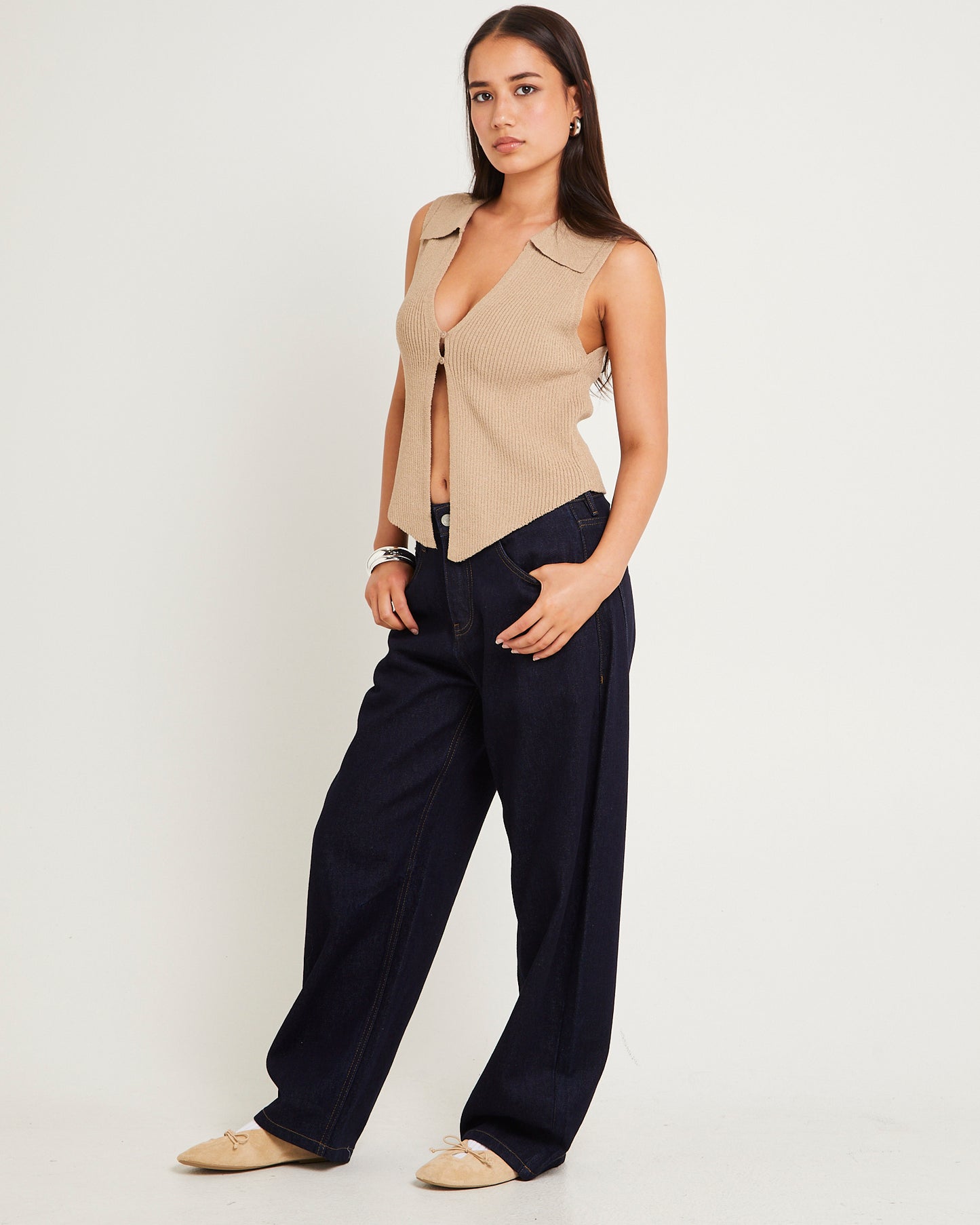 Meryl Ribbed Collar Knit Top
