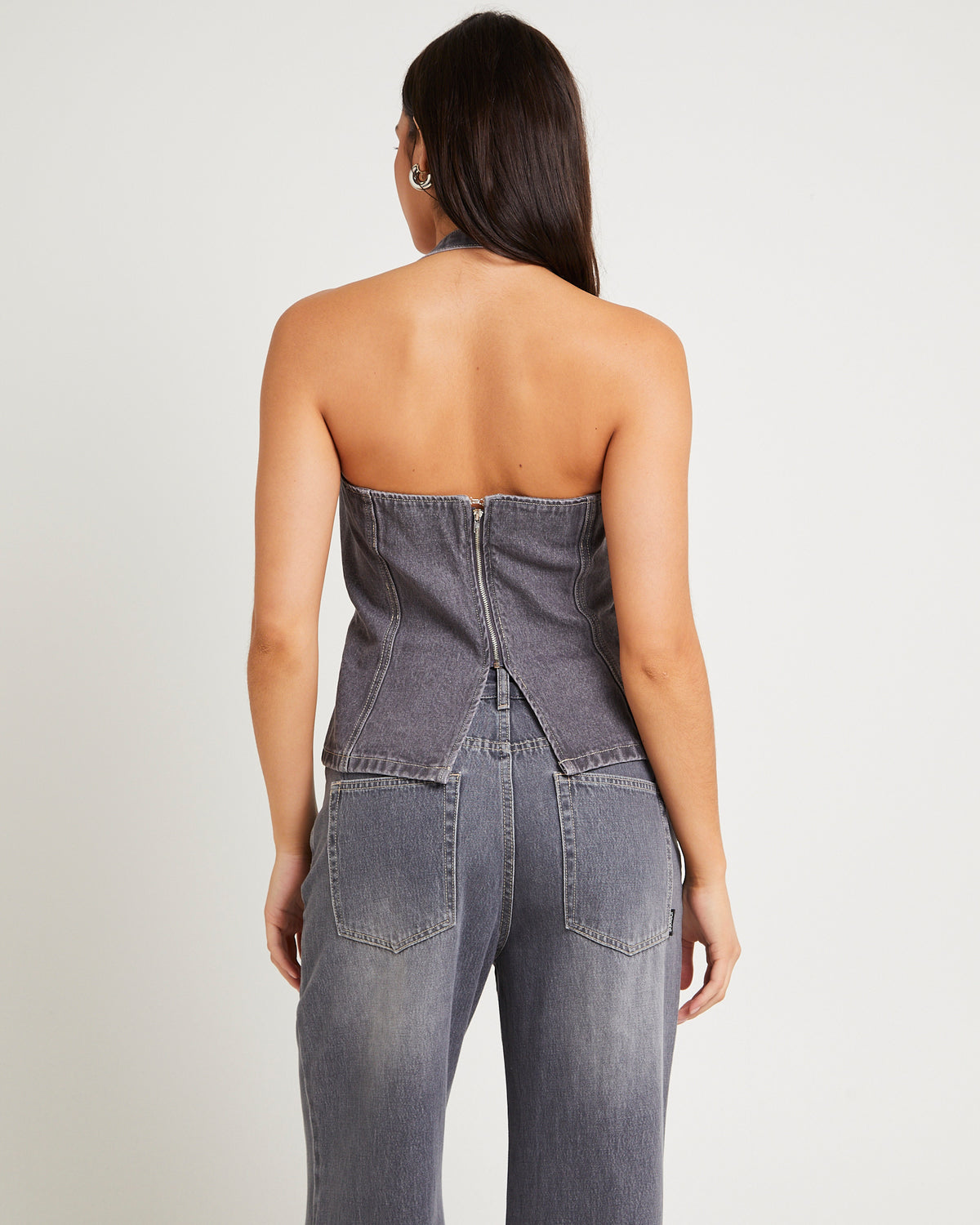 Allegra Corset Denim Top CHARCOAL TINT