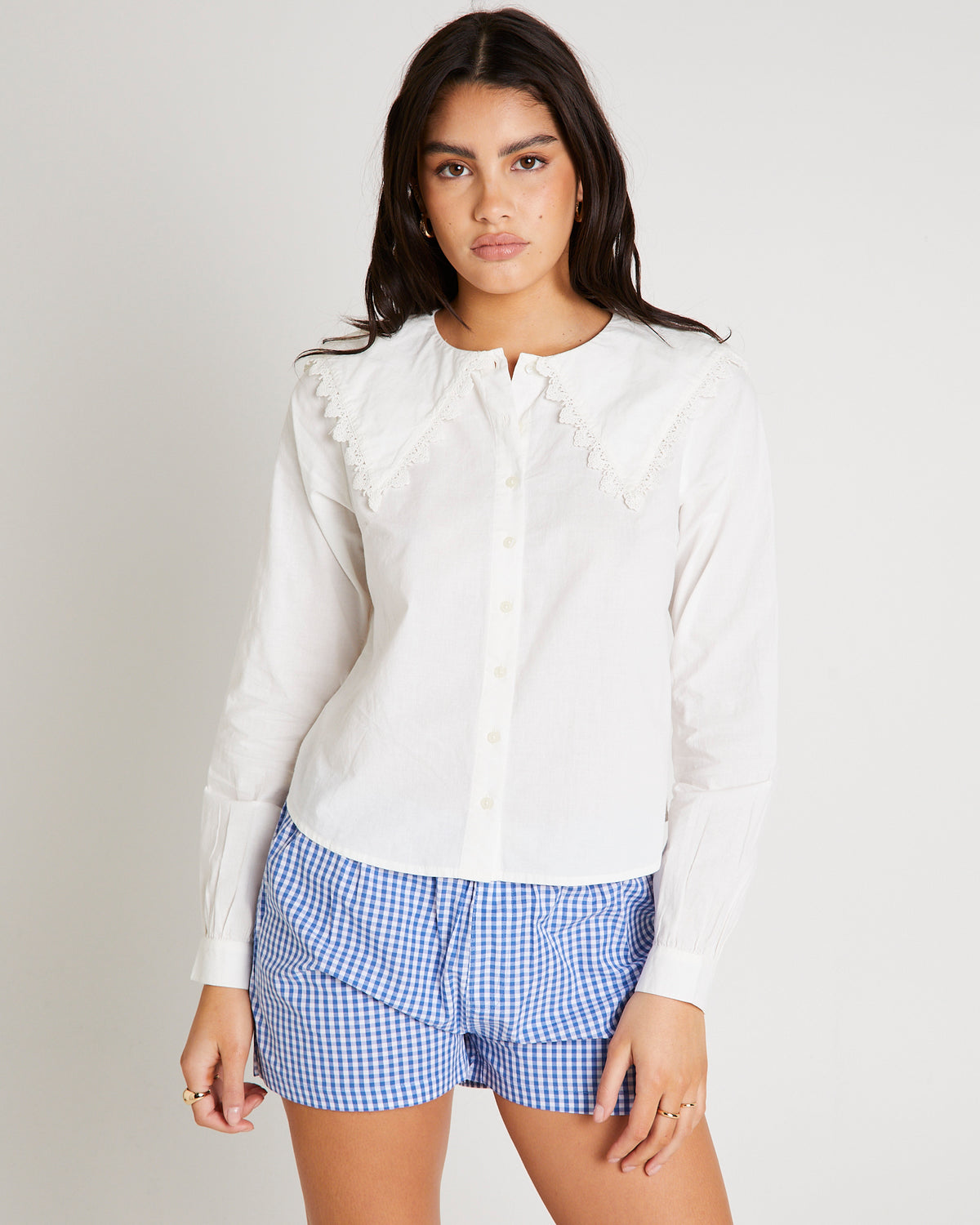 BDG Long Sleeve Collar Blouse WHITE