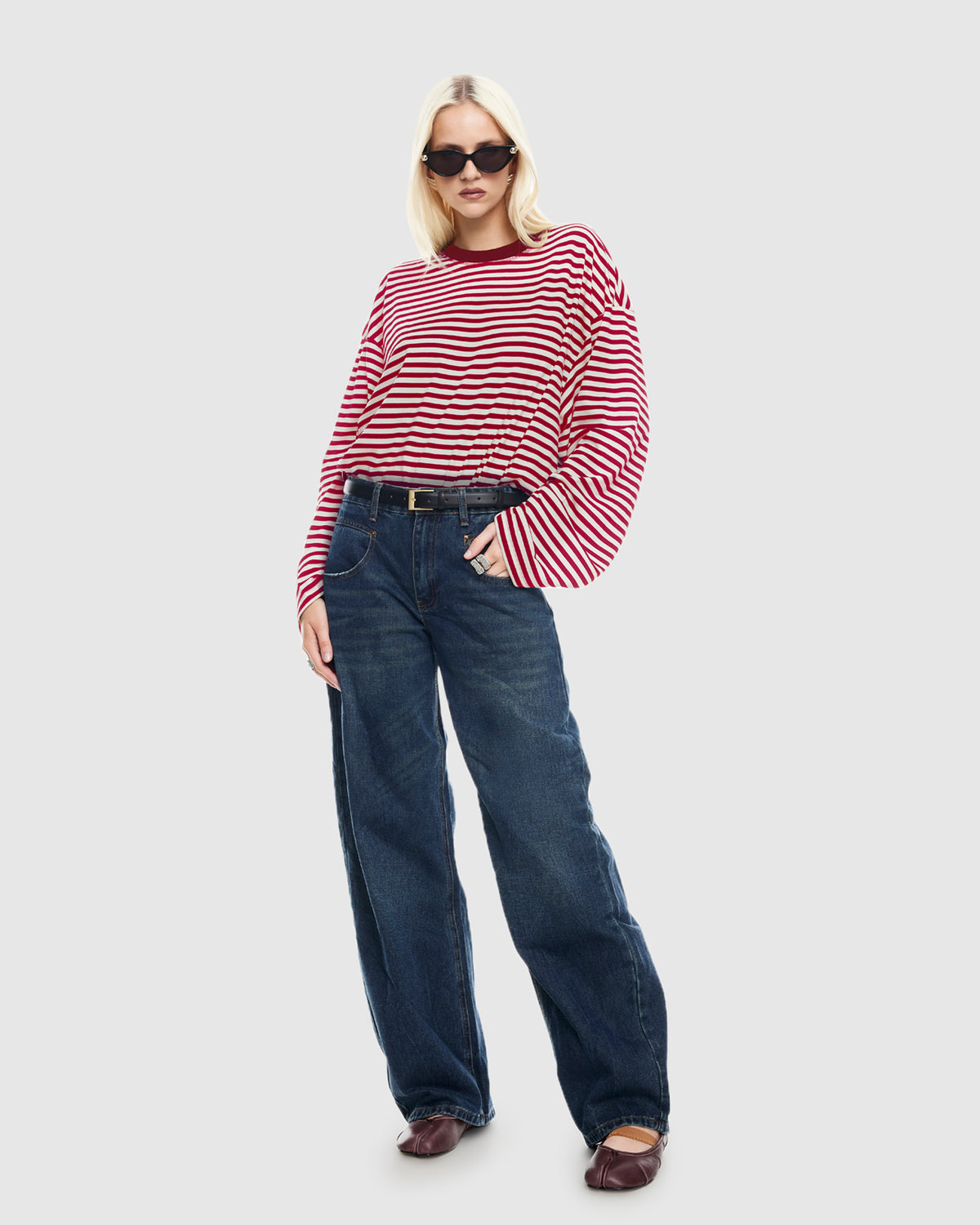Bloom Long Sleeve Stripe Top WINE STRIPE