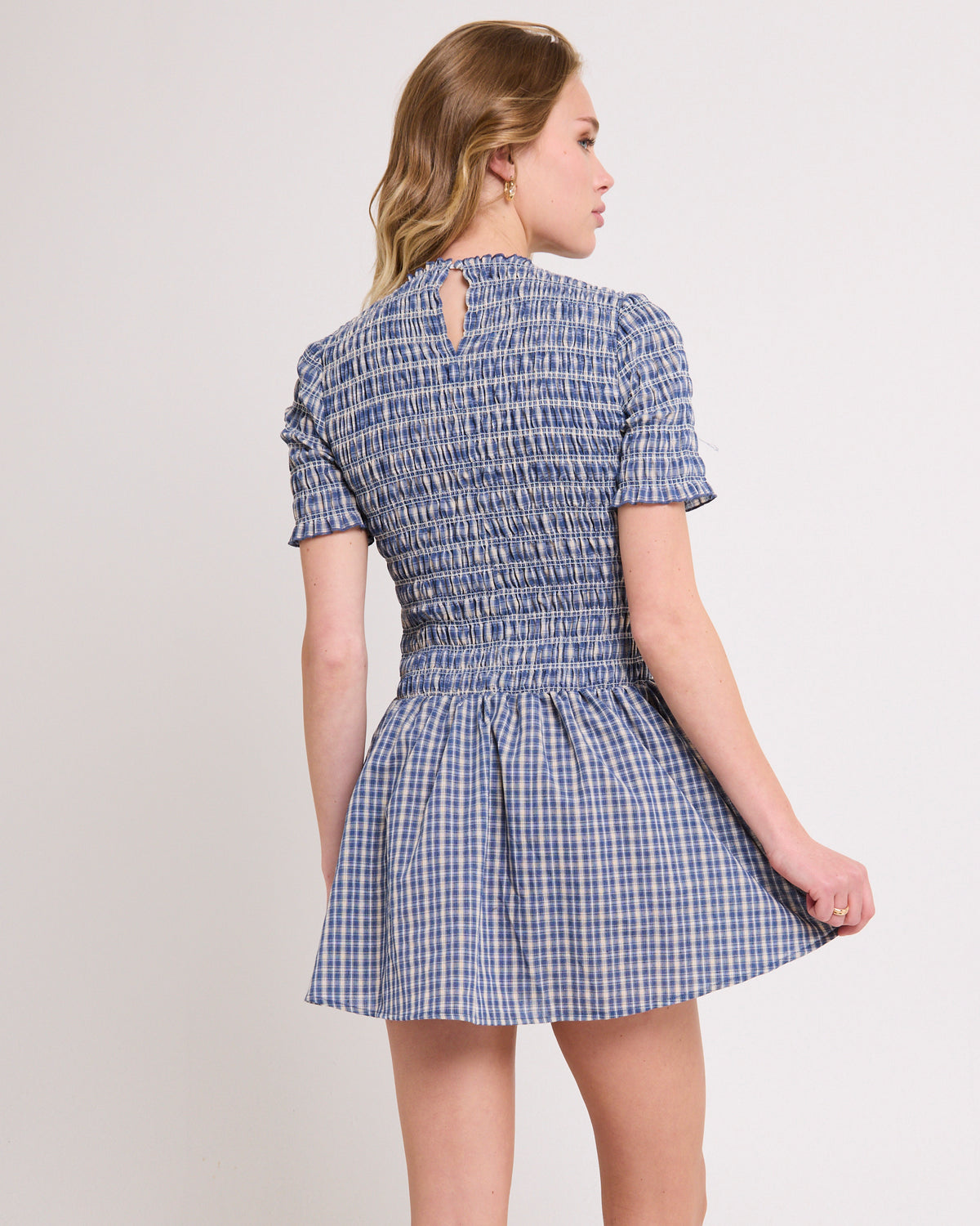 Bonnie Shirred Bubble Mini Dress BLUE