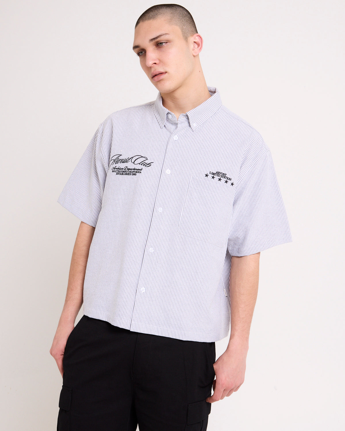 Archive Cropped Short Sleeve Shirt CHARCOAL STRIPE