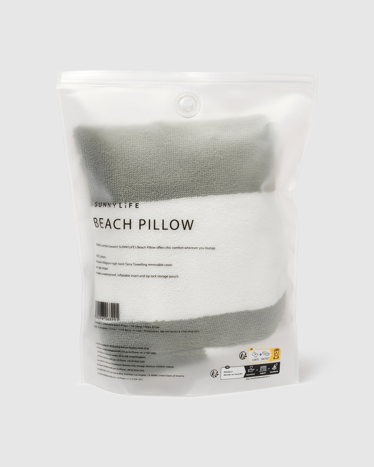 Inflatable Beach Pillow SAGE STRIPE