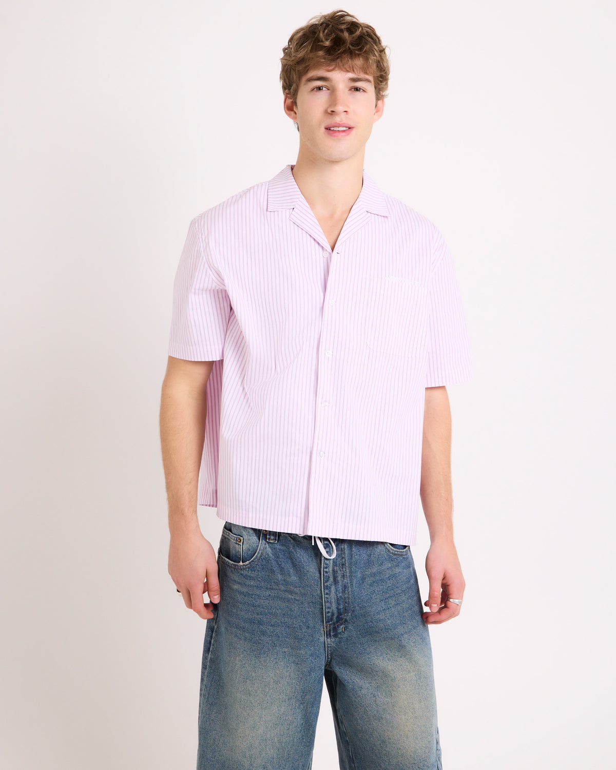 Box Striped Short Sleeve Shirt PINK