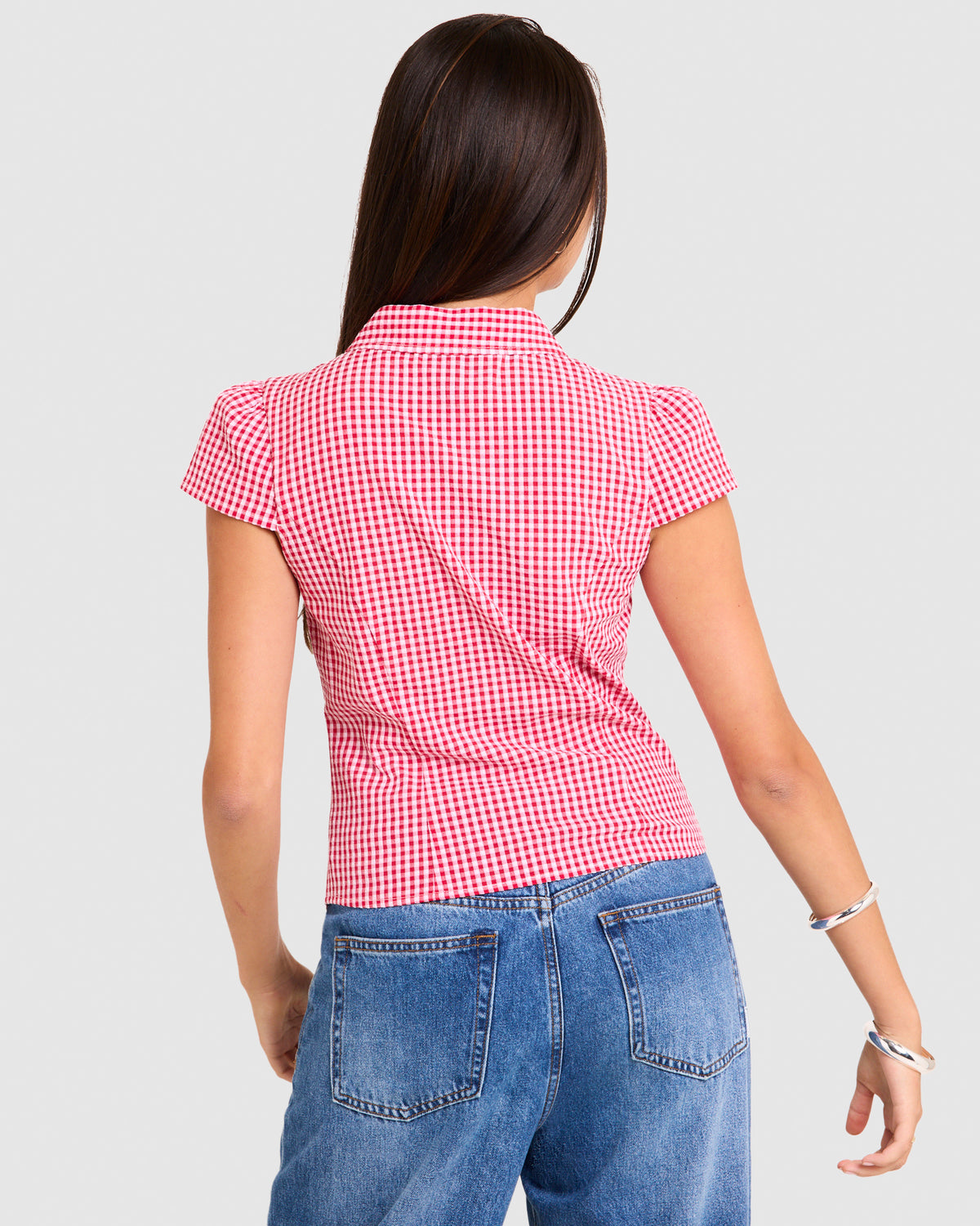 Valeria Keyhole Shirt RED GINGHAM