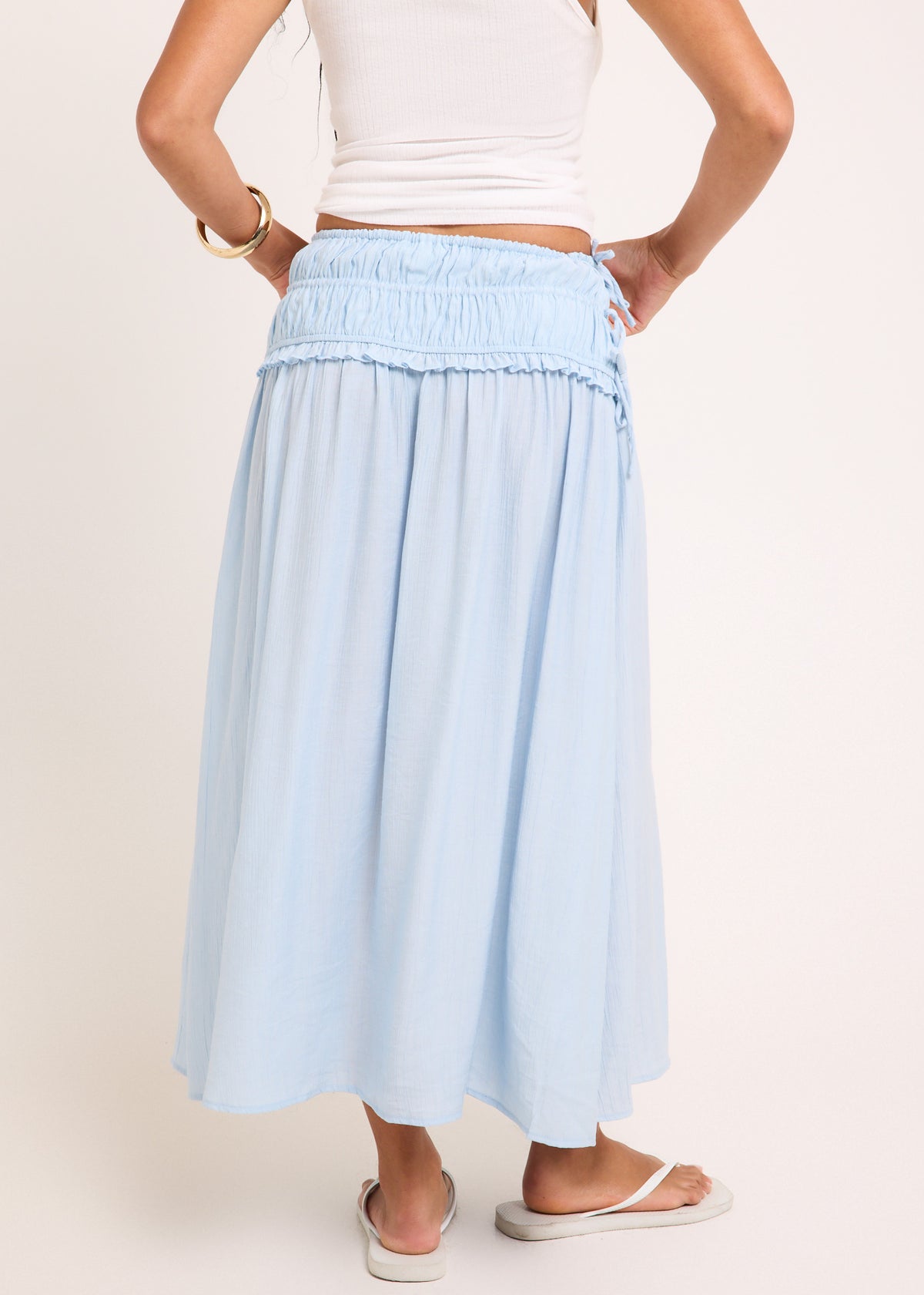Chloe Shirred Midi Skirt AQUA