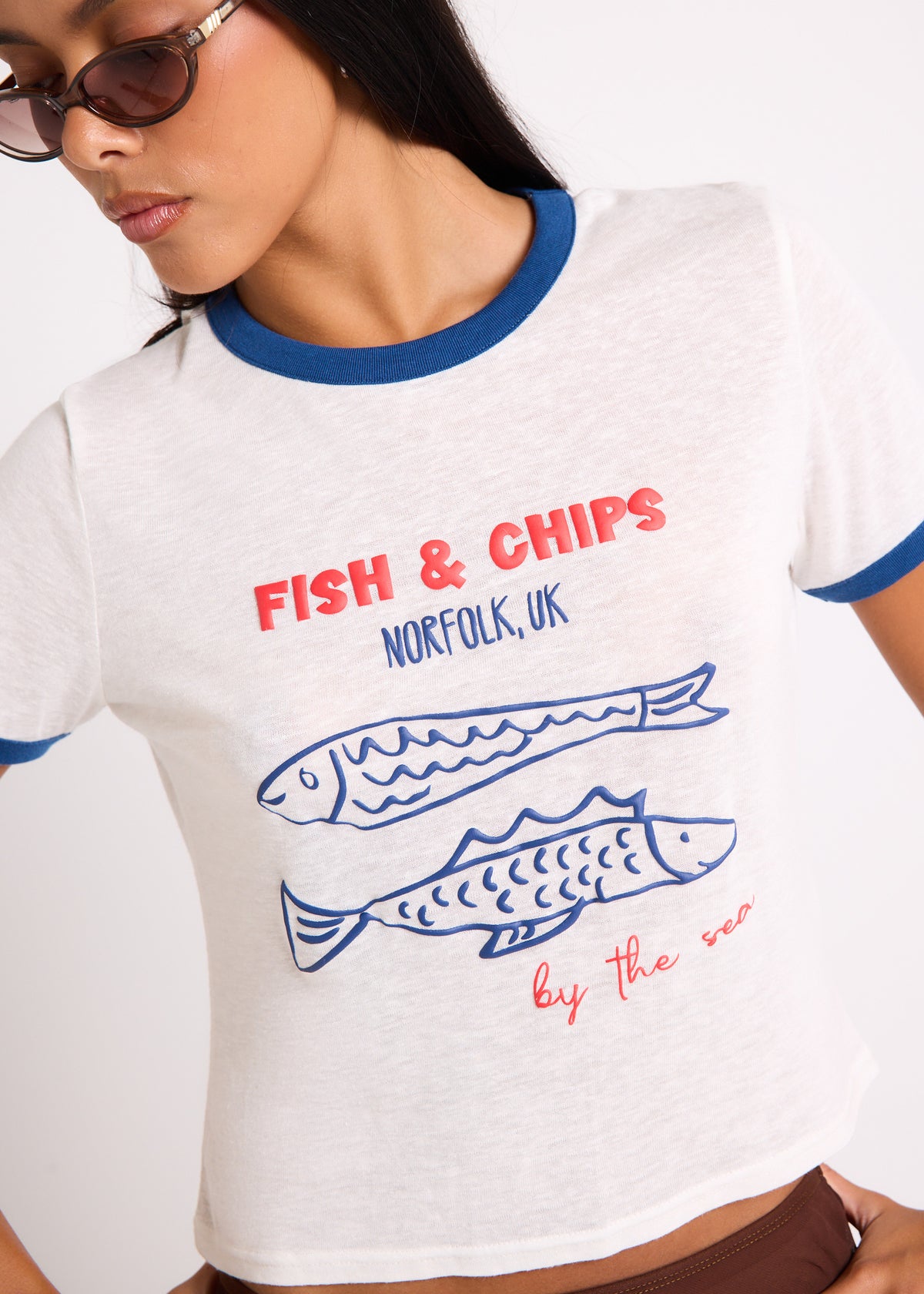 Fisherman Ringer T-Shirt WHITE/BLUE