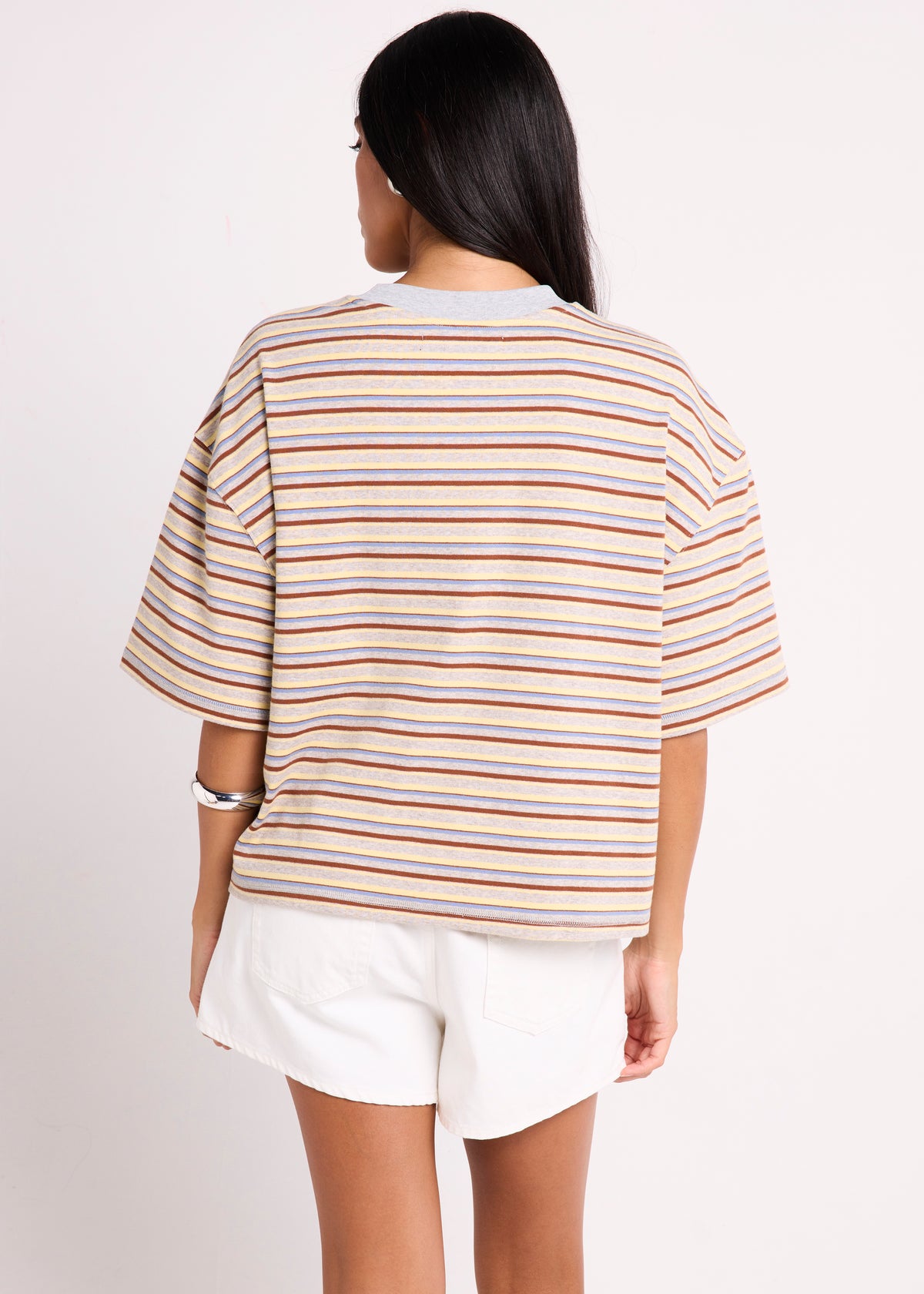 Harlem Striped Boyfriend T-Shirt GREY/BLUE