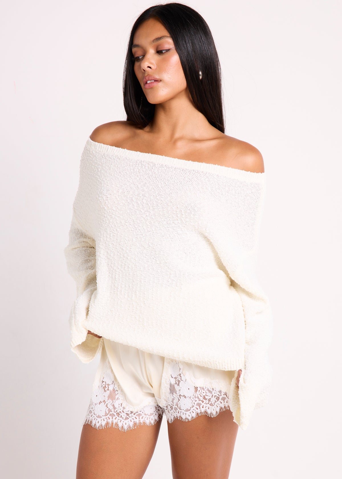Sully Boucle Off Shoulder Knit Top WHITE