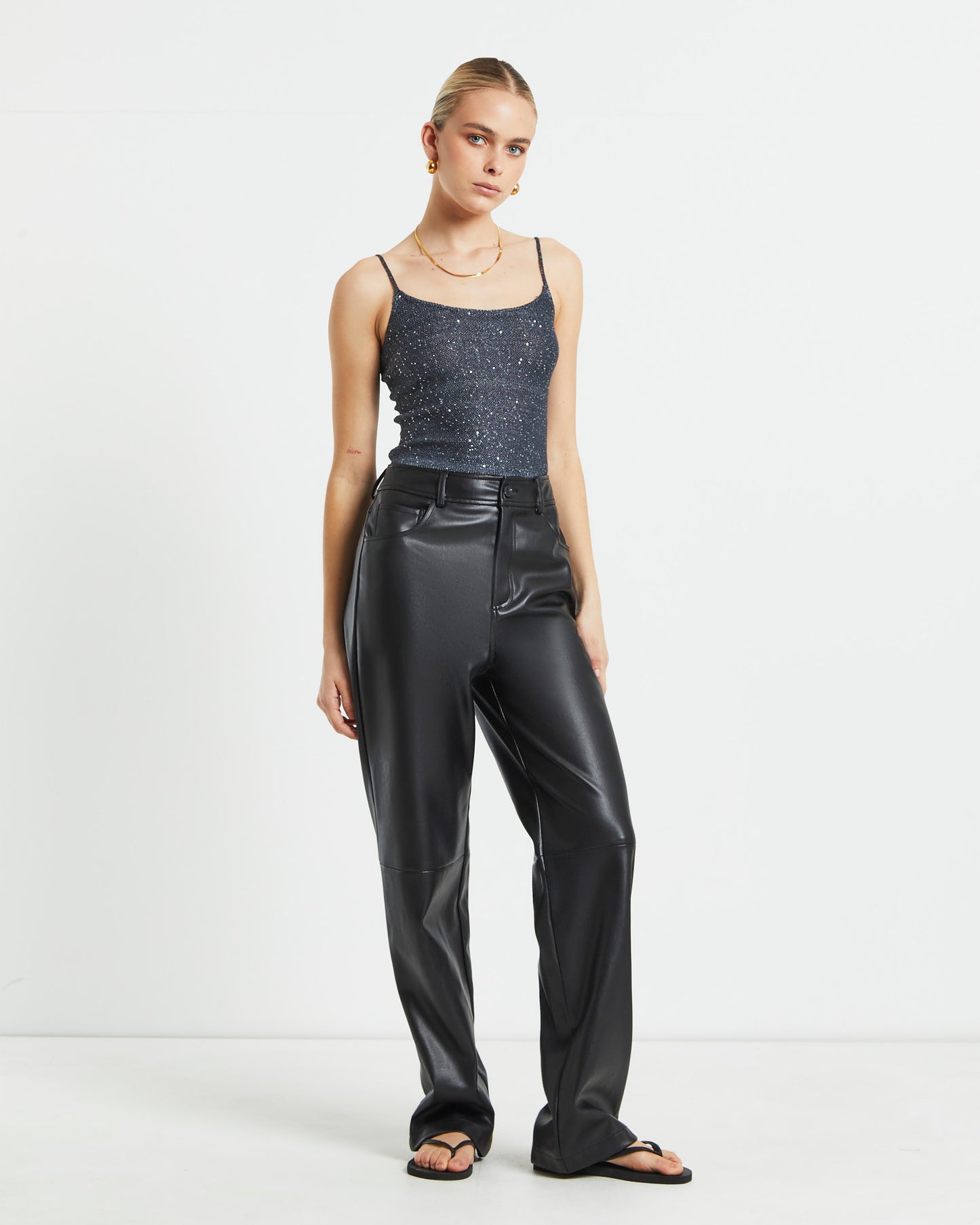 Karli Leather Look Straight Leg Pants