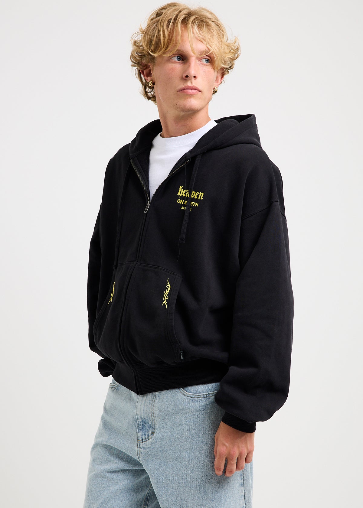 Heaven Boxy Zip Hoodie STONE BLACK