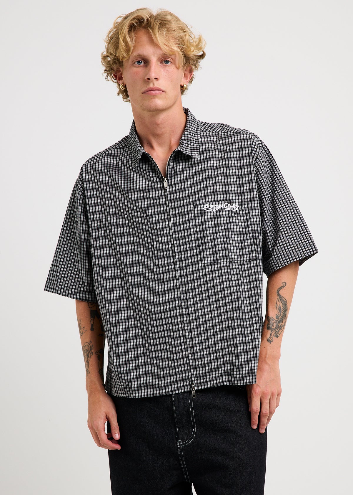 Wilson Short Sleeve Zip Shirt BLACK/WHITE CHECK