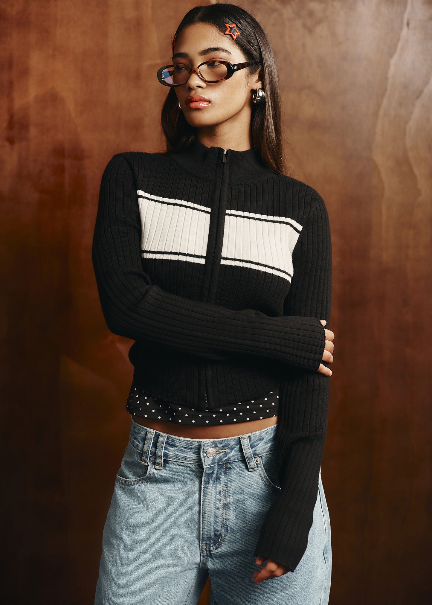 Uma Stripe Zip Through Knit Top