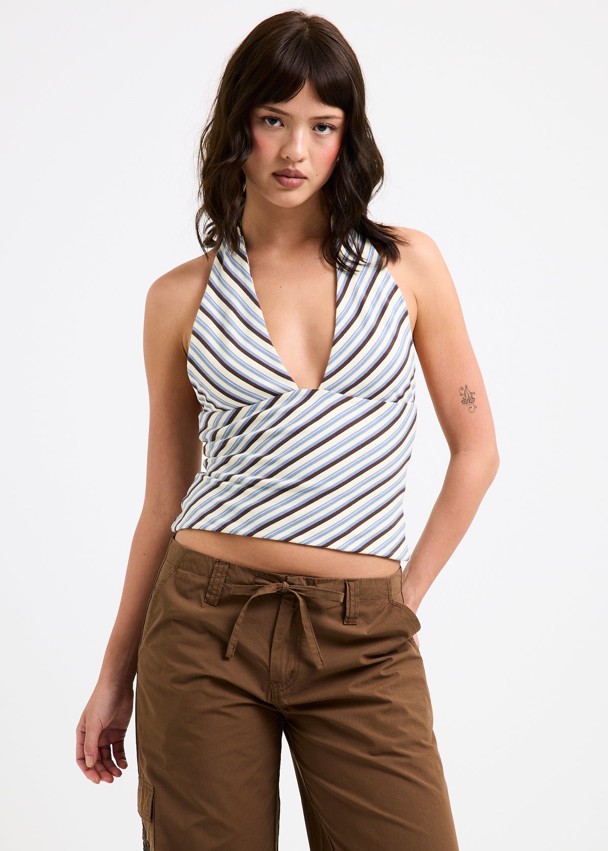 Danni Stripe Halter Top CHOC/BLUE