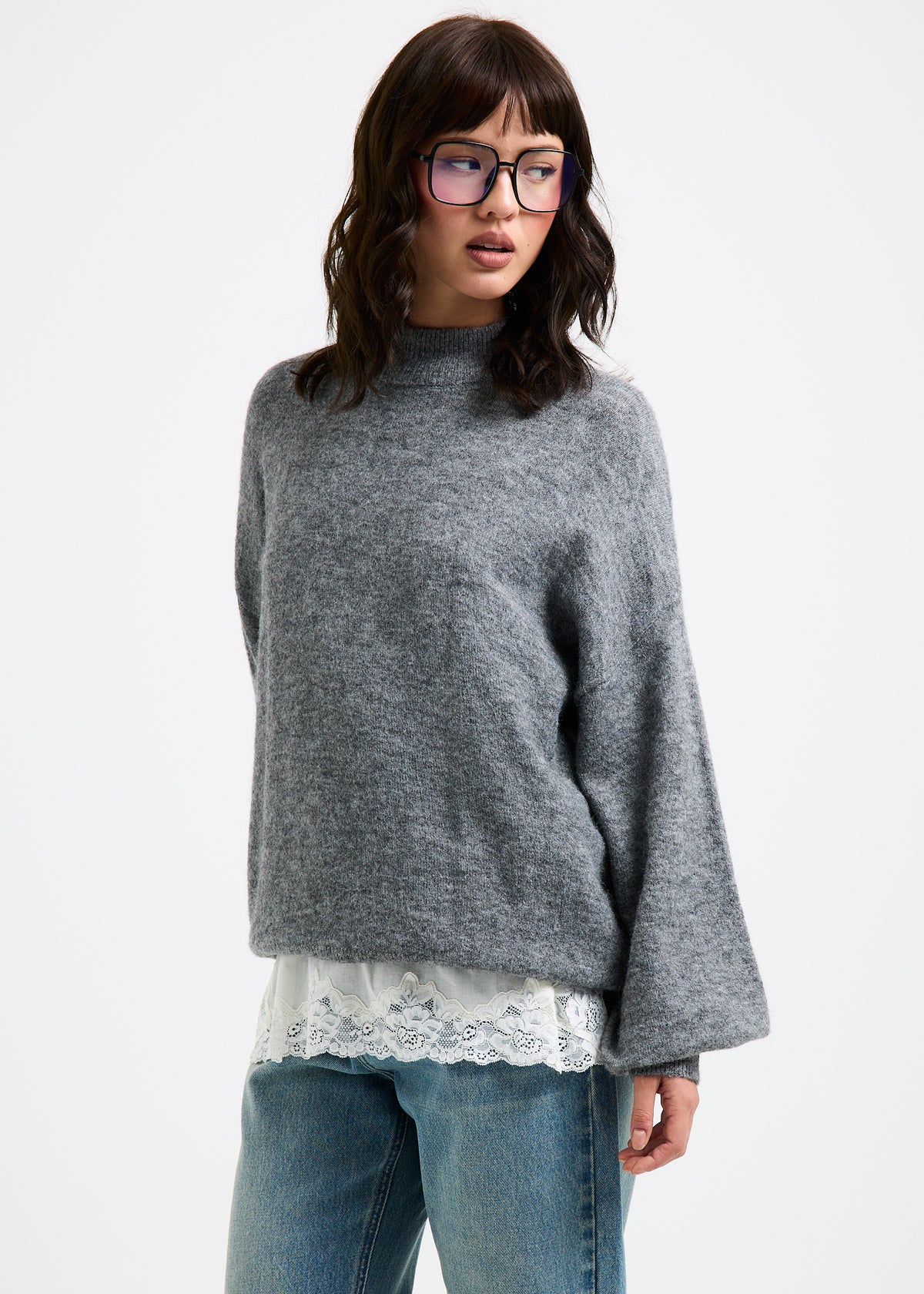 Tiana Crew Neck Knit Jumper DARK GREY