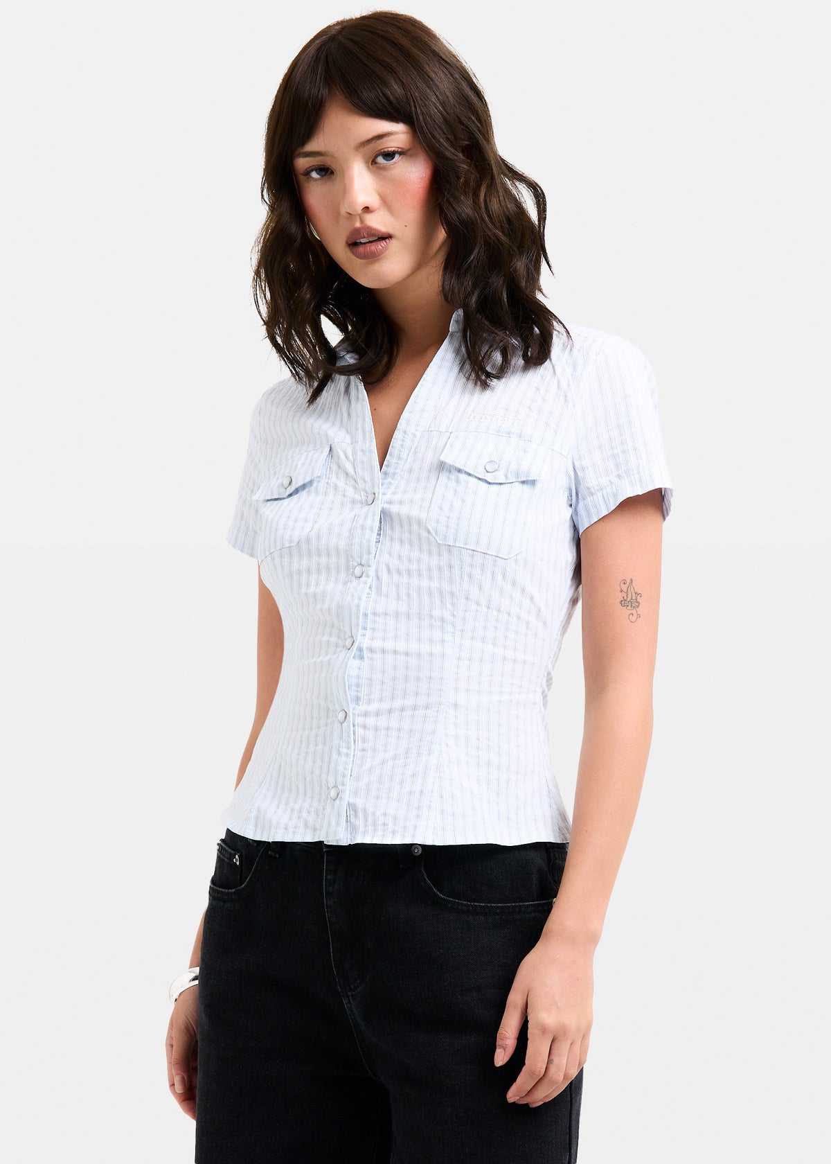 Blake Stripe Popper Shirt BLUE