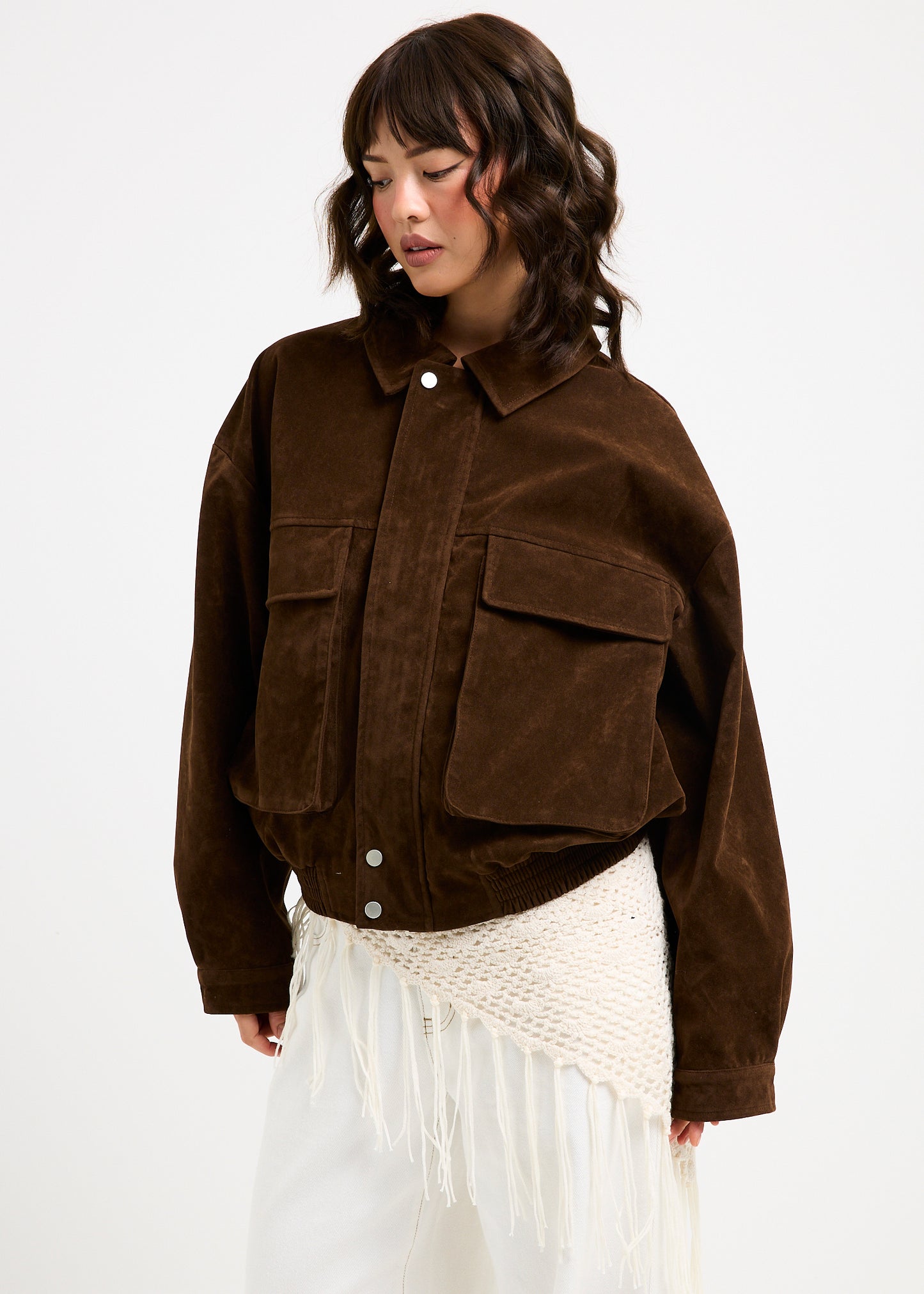 Jen Suede Oversized Patch Pocket Jacket