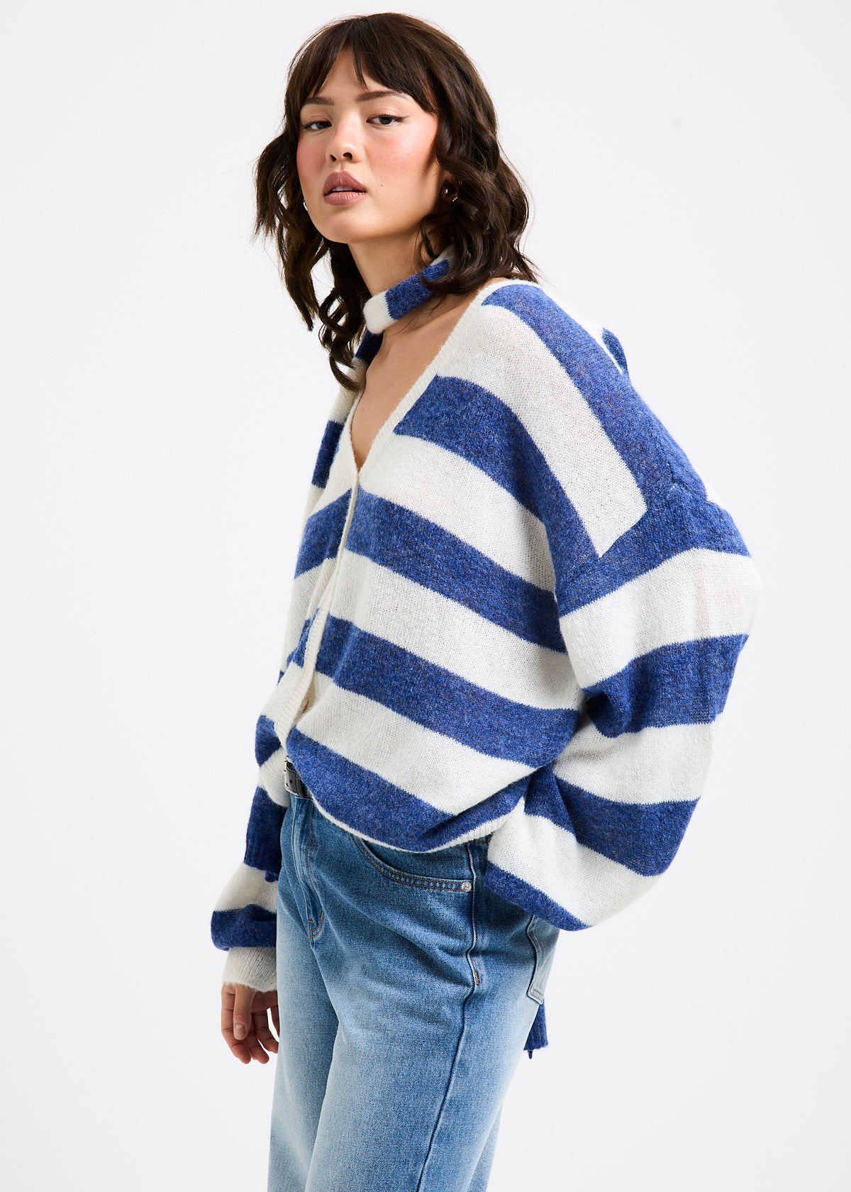 Catalina V-Neck Oversized Cardigan NAVY STRIPE