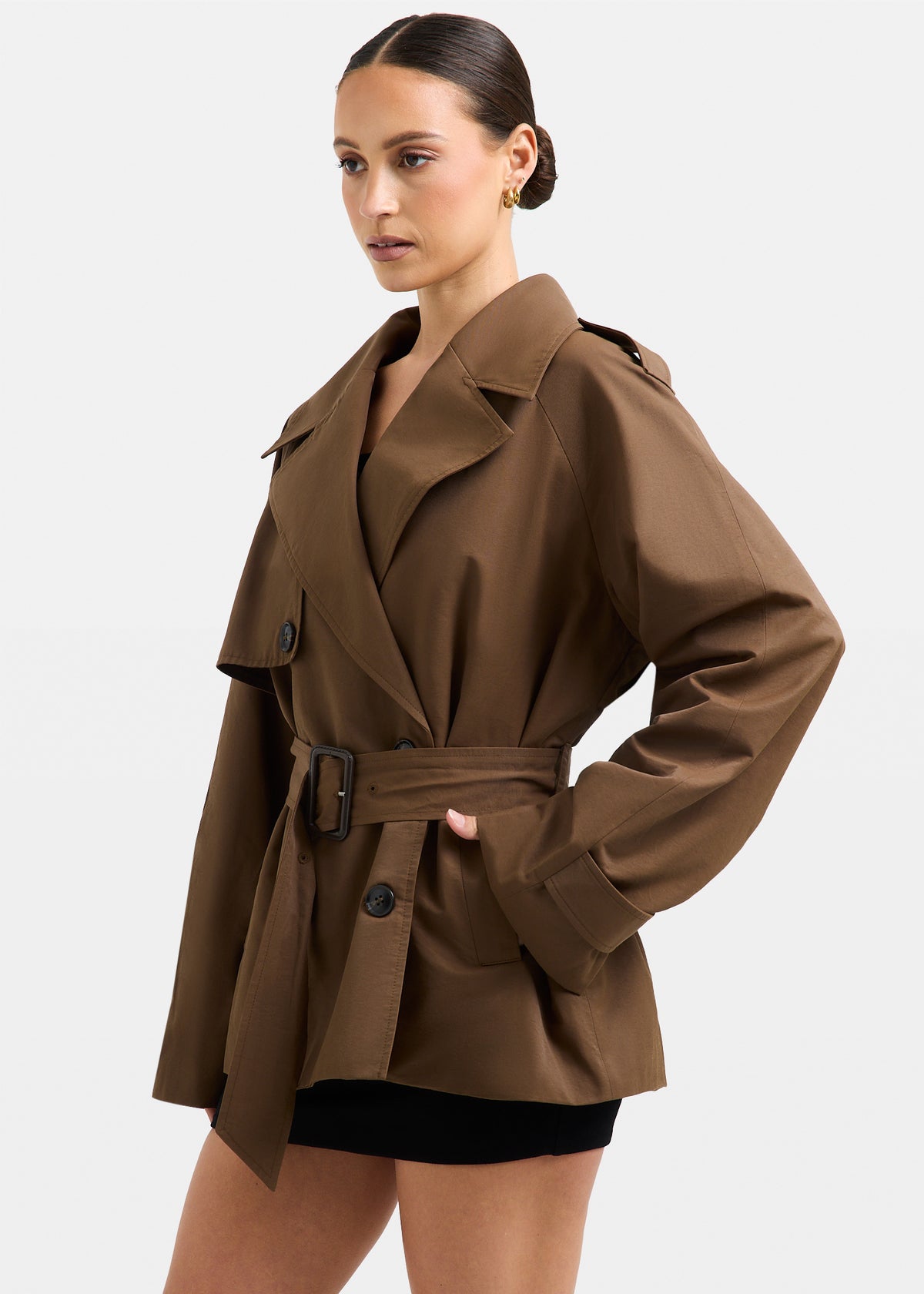 Tessa Cinched Trench Coat CHOCOLATE