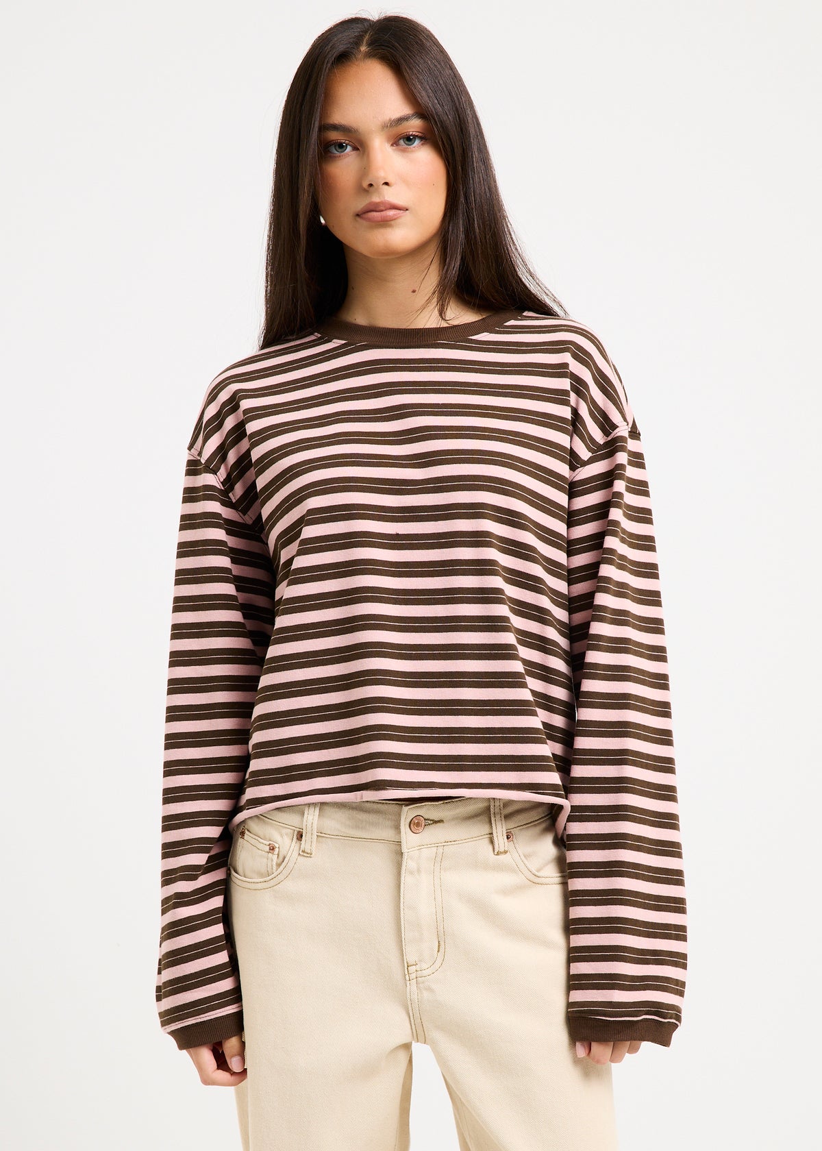 Long Sleeve Stripe Top CHOC/PINK