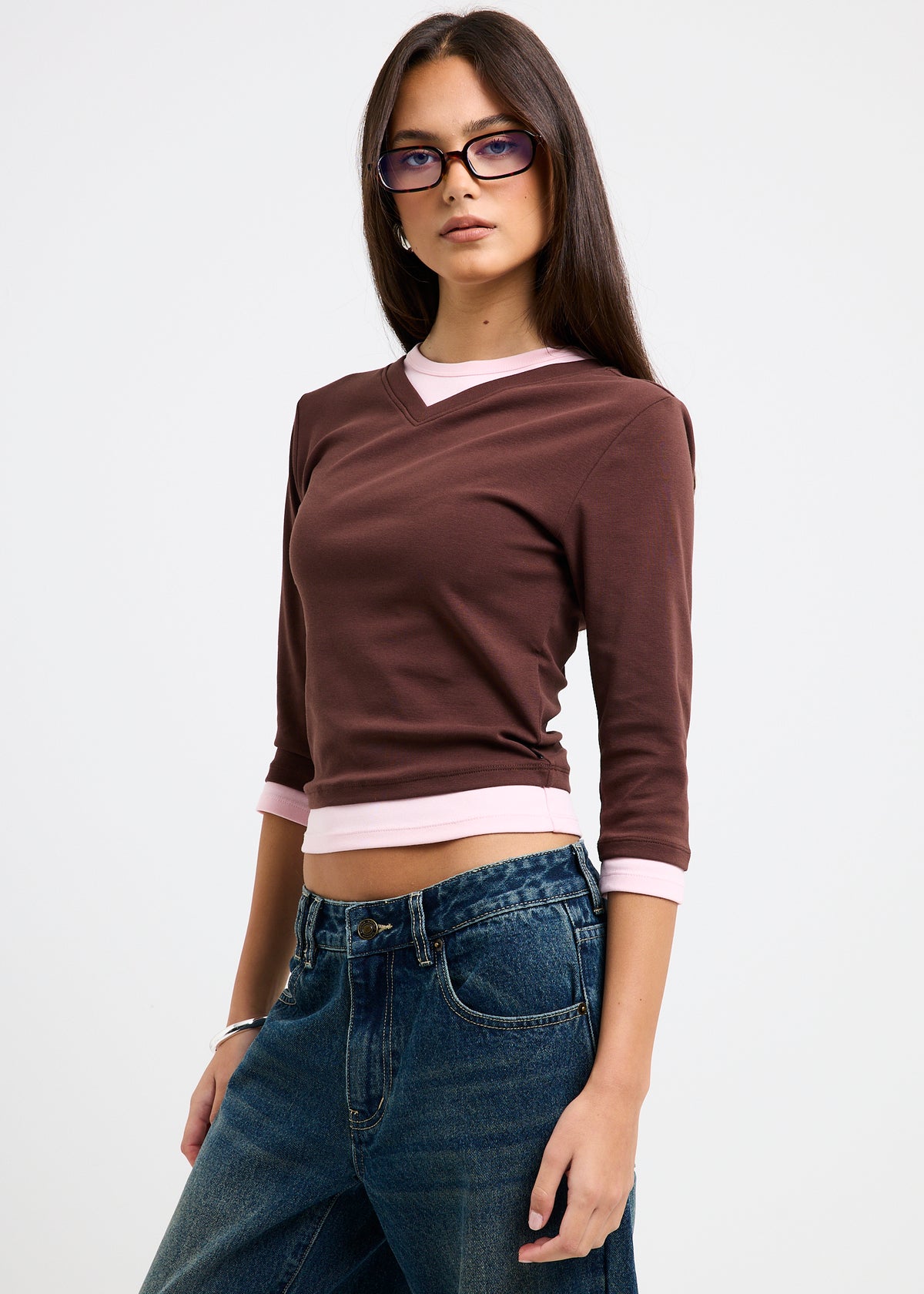Lleyton Long Sleeve Layer Top PINK/CHOCOLATE