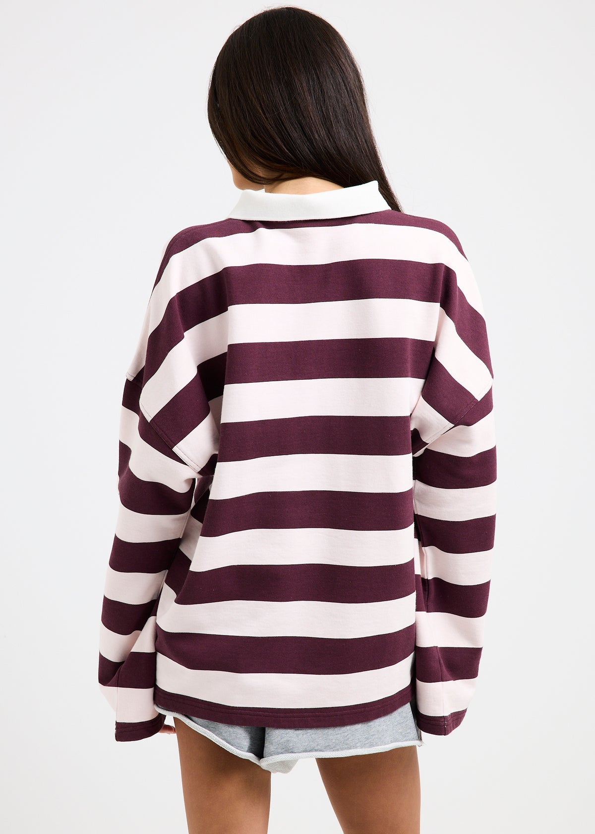 Portland Striped Polo Sweat Shirt GREY MARLE/EGGPLANT