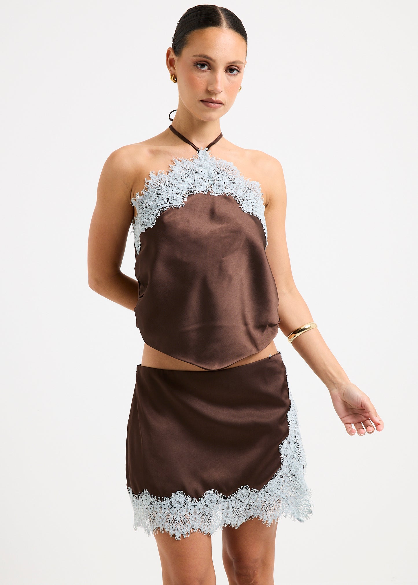Naomi Satin Lace Halter  Top